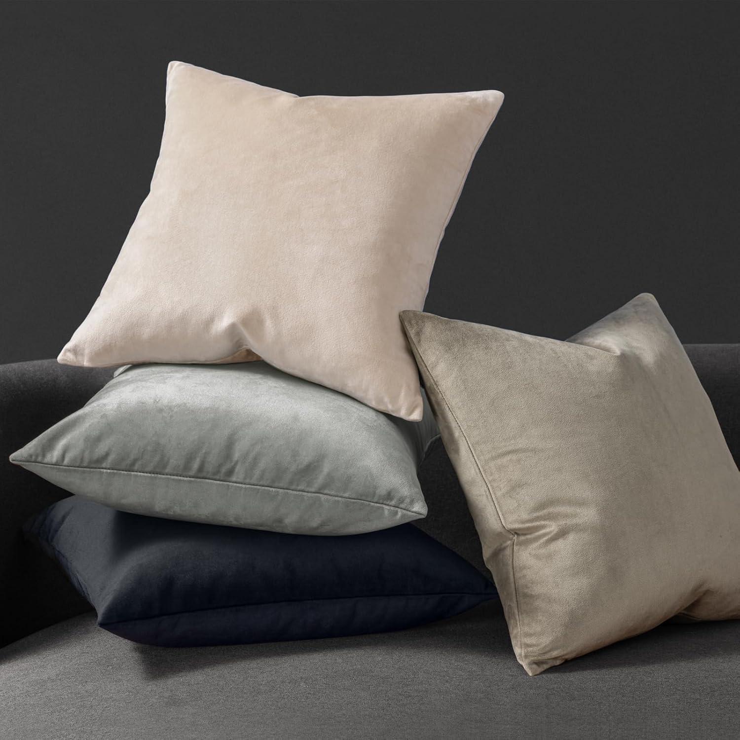 Toptie Set of 2 Velvet Pillow Covers 18" x 18", Throw Cushion Case for Sofa Bedroom (Beige)