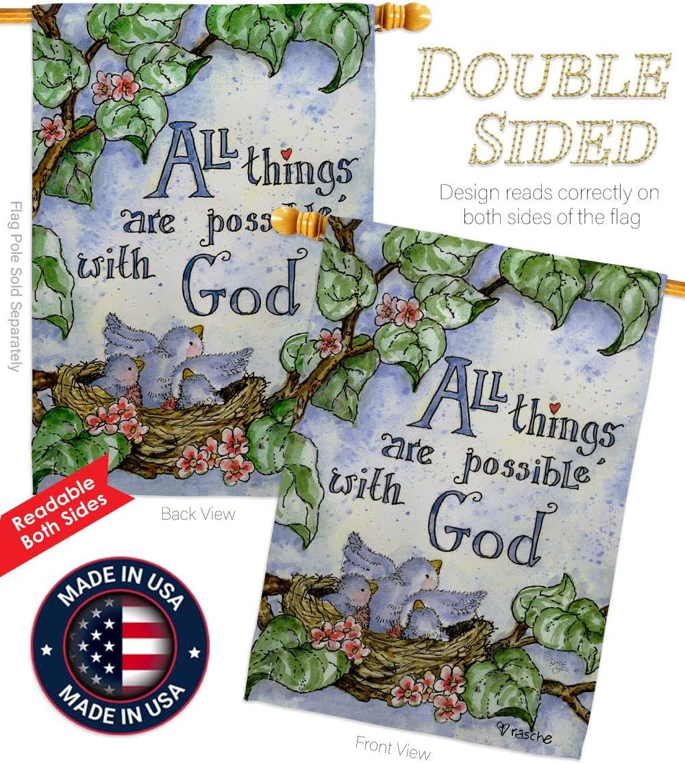Breeze Decor 15110 All Things Are Possible with God 2-Sided Vertical Impression House Flag - 28 x 40 in.