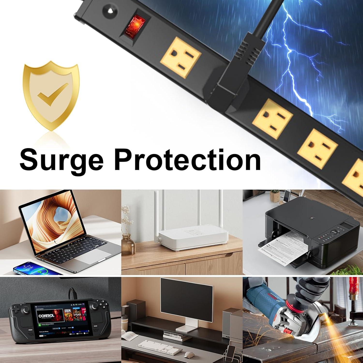 Oviitech 12 Outlets Heavy Duty Metal Socket Power Strip, 6-Foot Long Extension Cord with Circuit Breaker. Mounting Brackets Included,Workshop/Industrial use, ETL Certified，Yellow