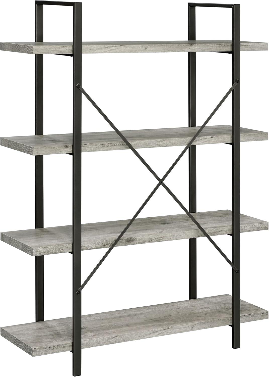 55" Cole 4 Shelf Bookcase with Frame Gray Driftwood/Gunmetal - Coaster