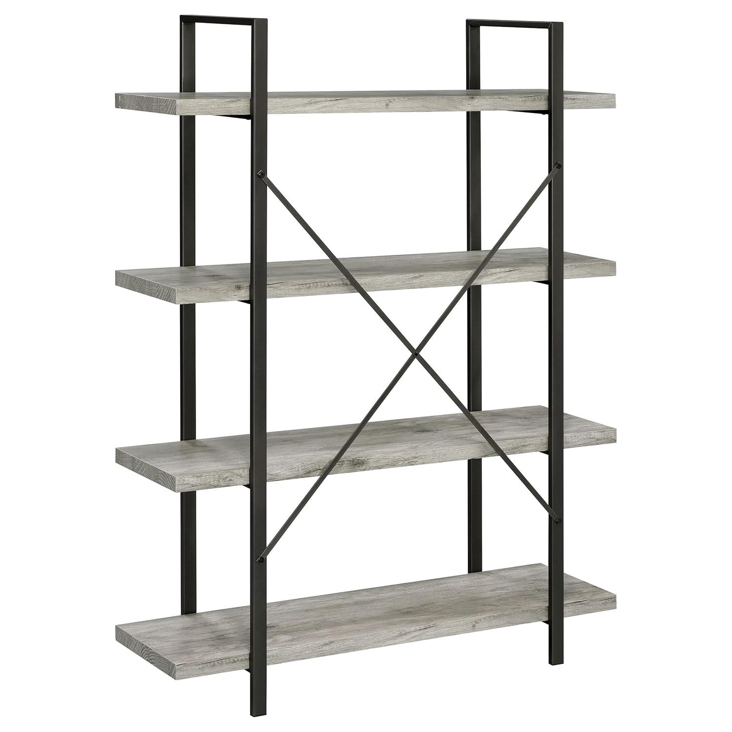 55" Cole 4 Shelf Bookcase with Frame Gray Driftwood/Gunmetal - Coaster