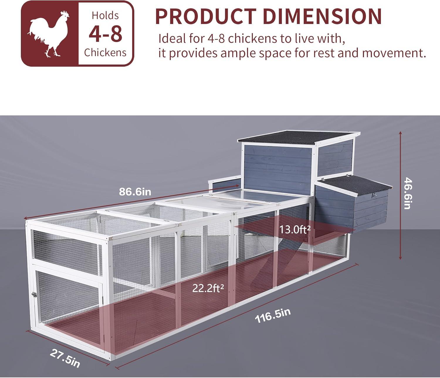 59" Large Chicken Coop for 4-6 Chickens, Wooden Hen House with Large Nesting Boxes, Outdoor Poultry Cage Rabbit Cage with Ramps & Ventilation Window, 59''L*33.5''W*38.6''H