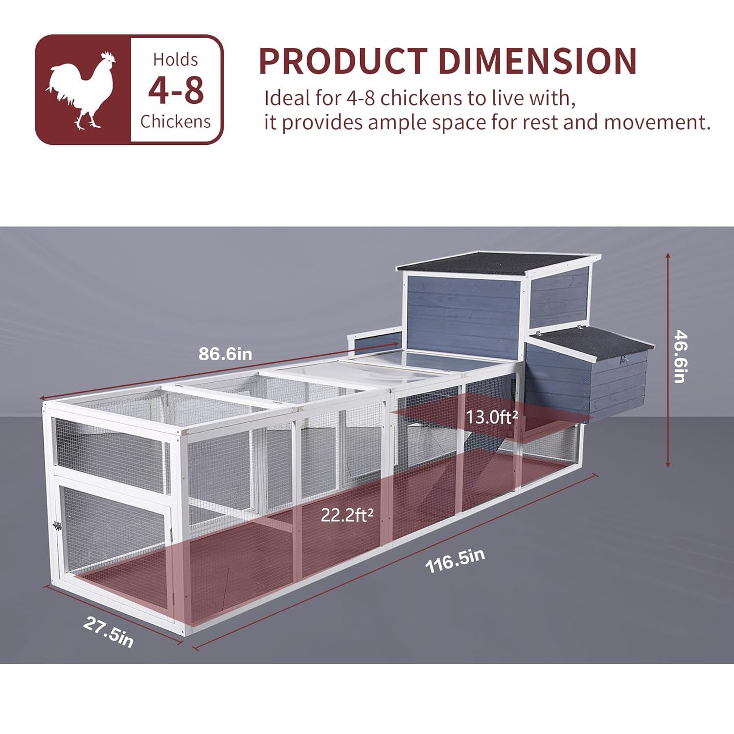59" Large Chicken Coop for 4-6 Chickens, Wooden Hen House with Large Nesting Boxes, Outdoor Poultry Cage Rabbit Cage with Ramps & Ventilation Window, 59''L*33.5''W*38.6''H
