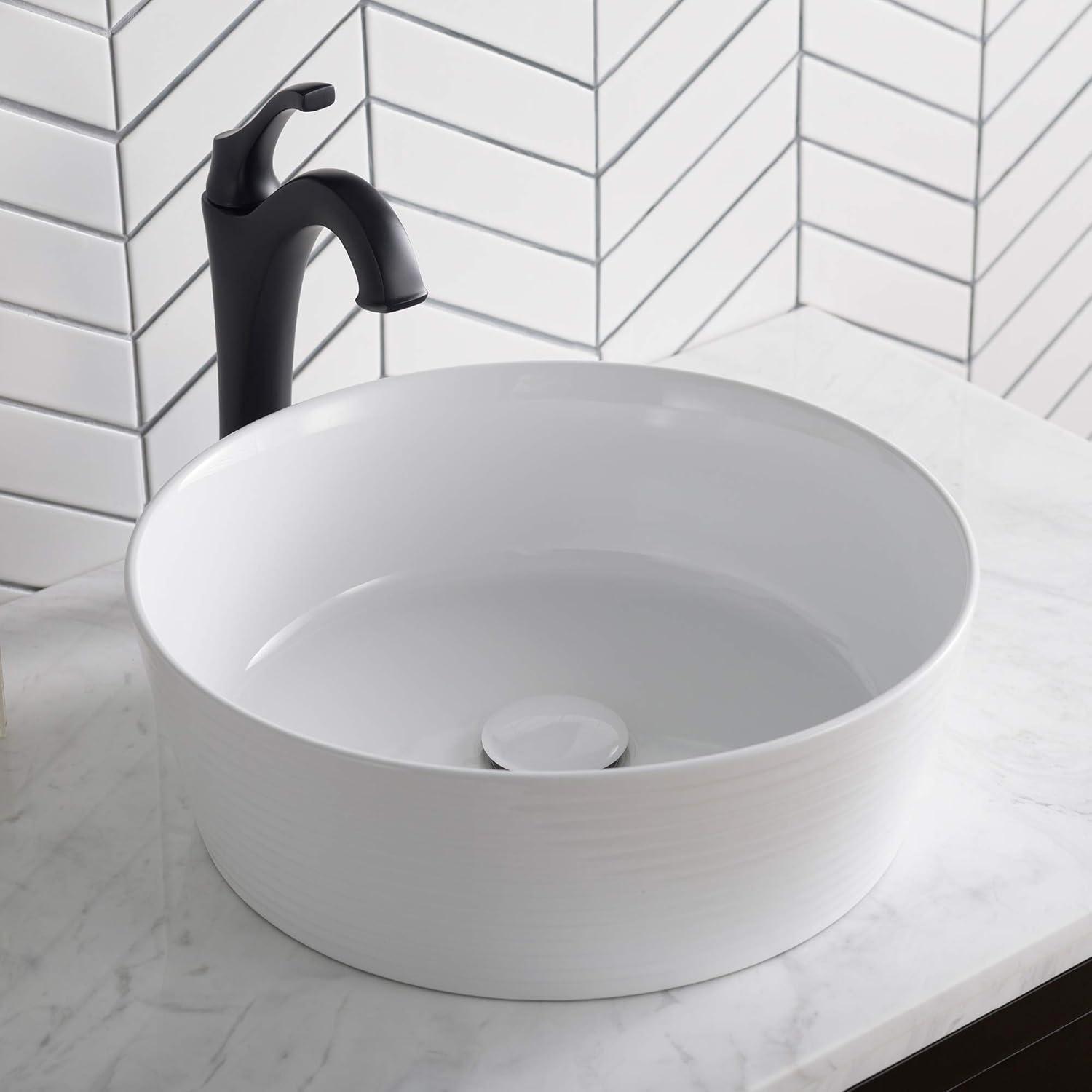 Viva Round White Ceramic Vessel Sink with Pop-Up Drain