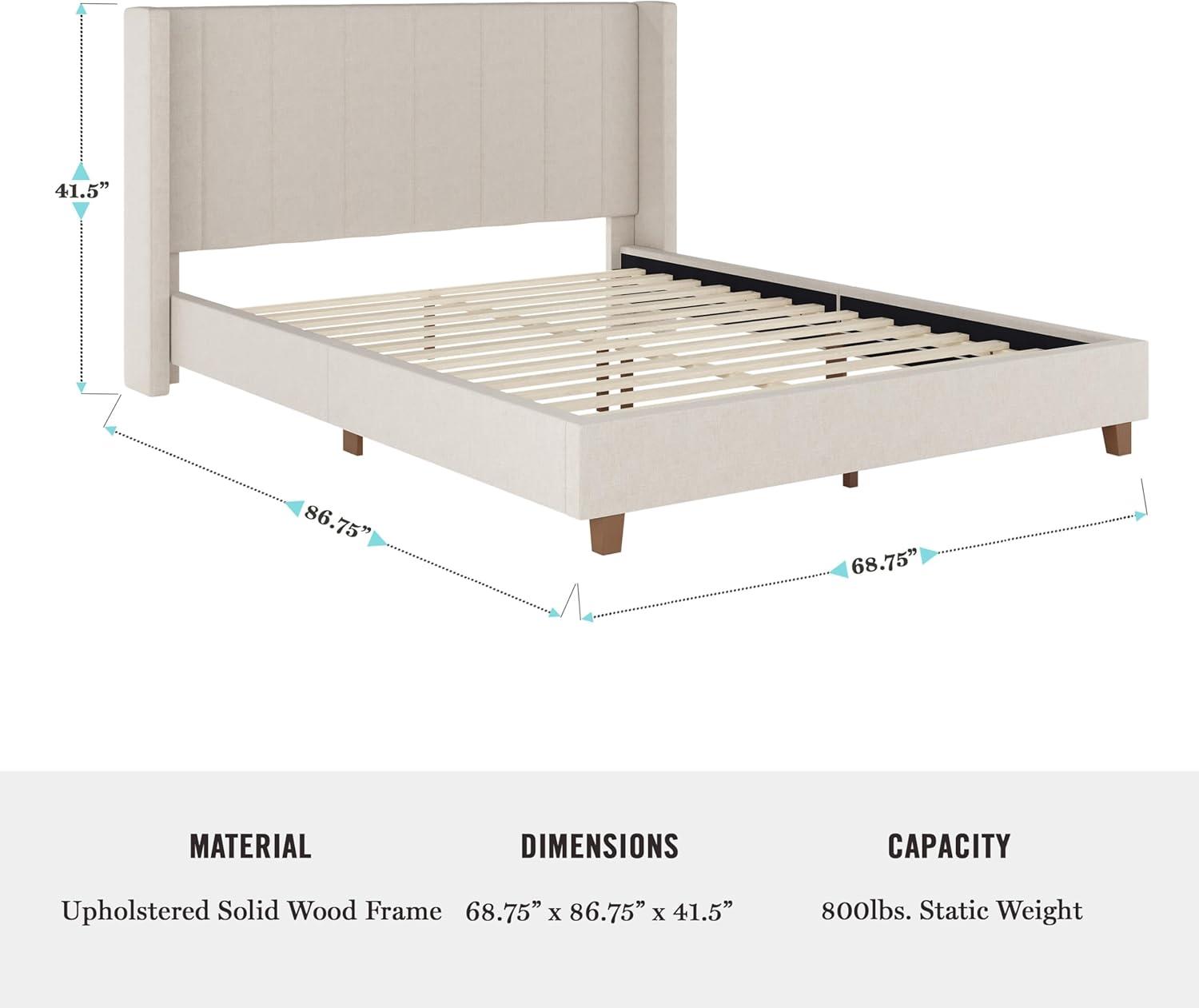 Martha Stewart Martha Stewart Kay Upholstered Platform Bed With Channel Stitched Wingback Headboard