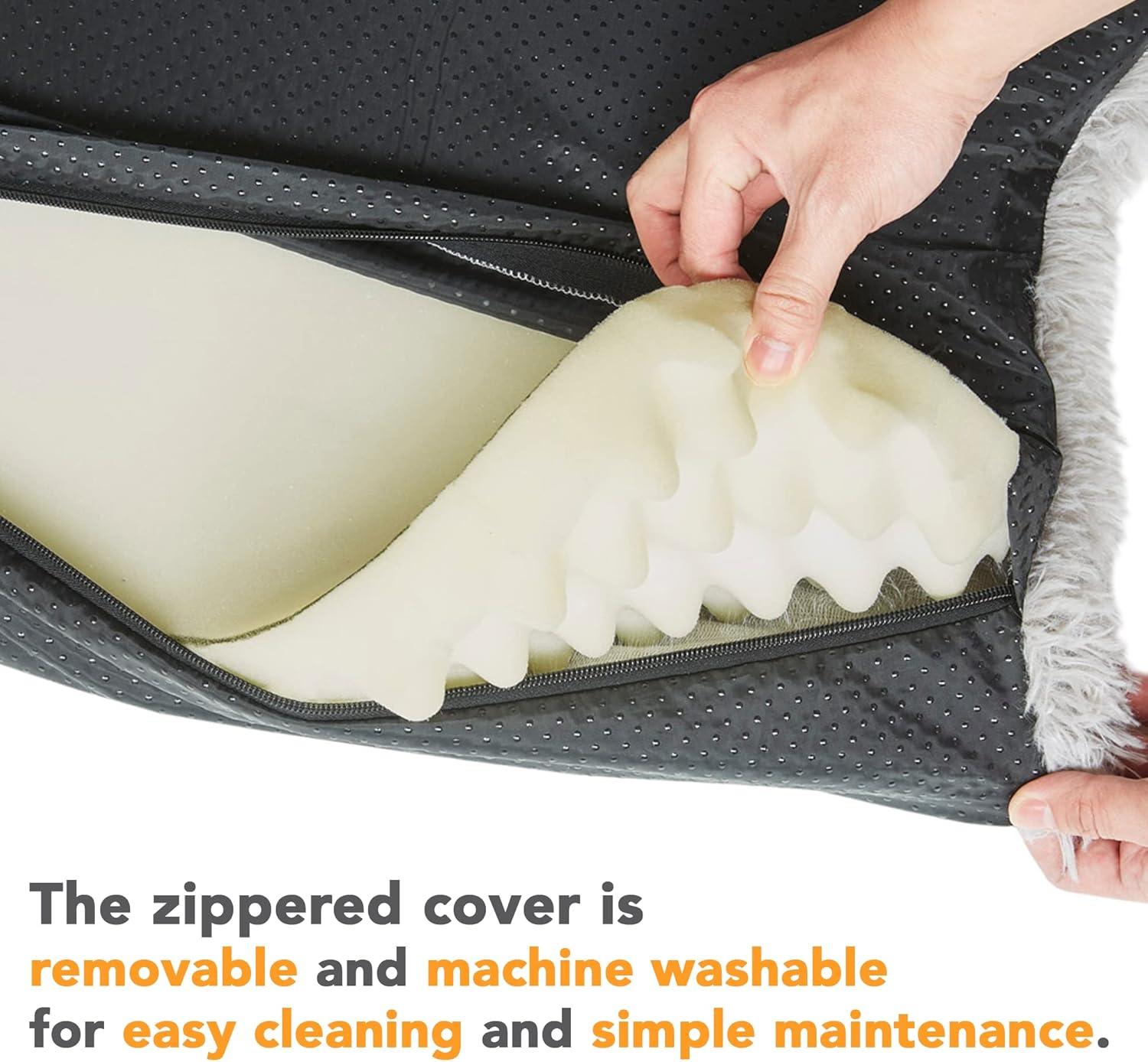 Friends Forever Nala Puprug Faux Fur Orthopedic Dog Bed with Foam, Pup Faux Fur Rug with Removable Bed Cover