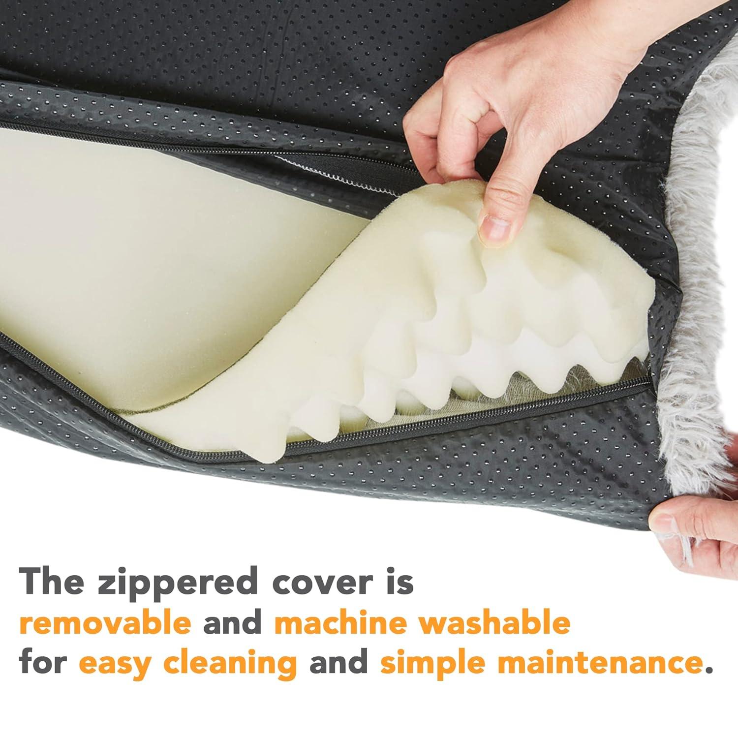 Friends Forever Nala Puprug Faux Fur Orthopedic Dog Bed with Foam, Pup Faux Fur Rug with Removable Bed Cover