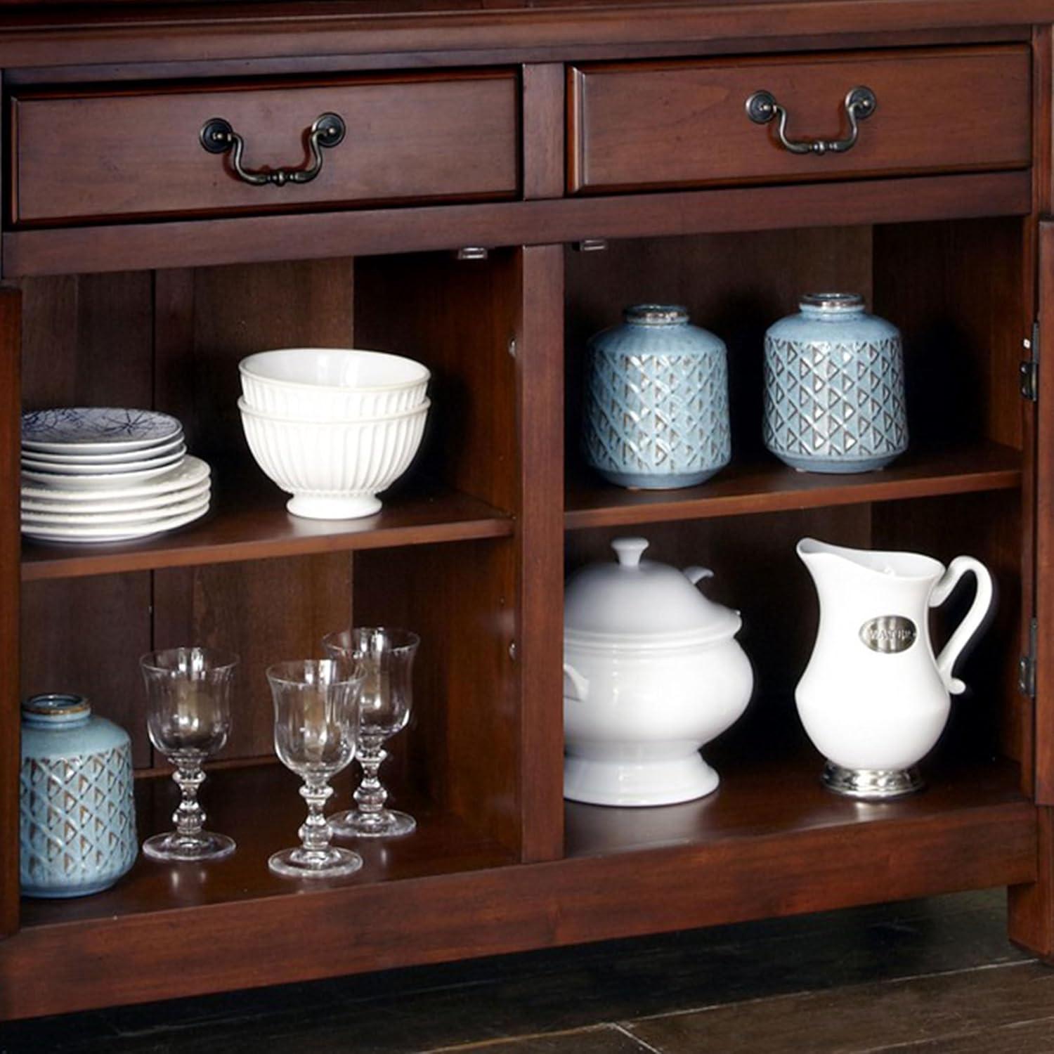 Homestyles Aspen Buffet Brown: Traditional Hardwood Sideboard, Adjustable Shelves, Anti-Tip Hardware