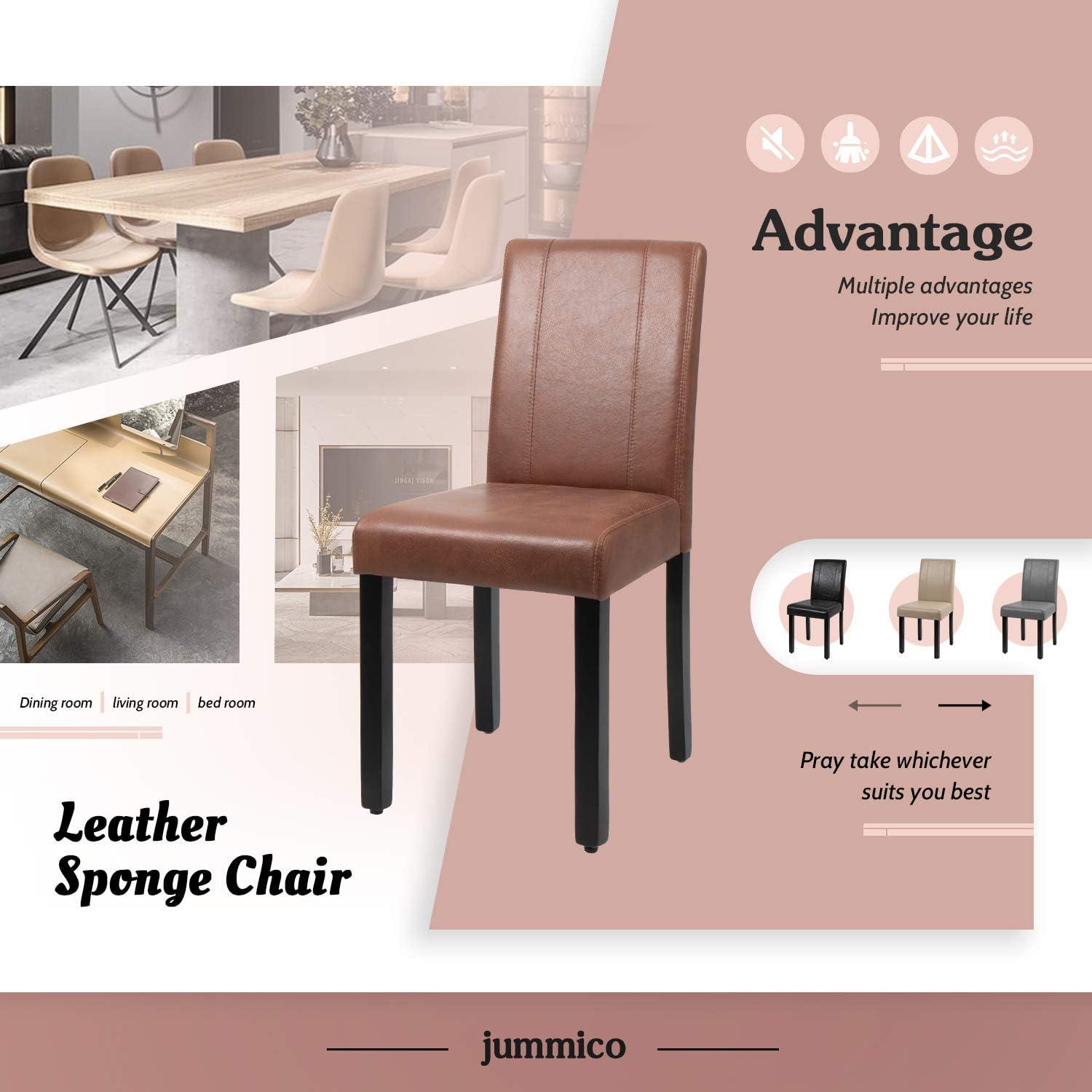JUMMICO Dining Chair PU Leather Living Room Chairs Modern Kitchen Armless Side Chair with Solid Wood Legs Set of 4(Grey)