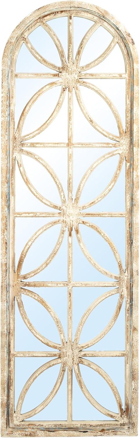 Creative Co-Op Arched Wood Framed Mirror with Petal Design, Natural