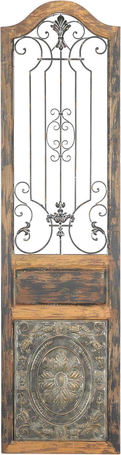 DecMode Decoración de Pared de Metal y Madera Inspirada en Puertas Arqueadas Rústicas 72" de Alto x 19 de Largo, Acabado en Marrón Desgastado con Carácter Orgánico