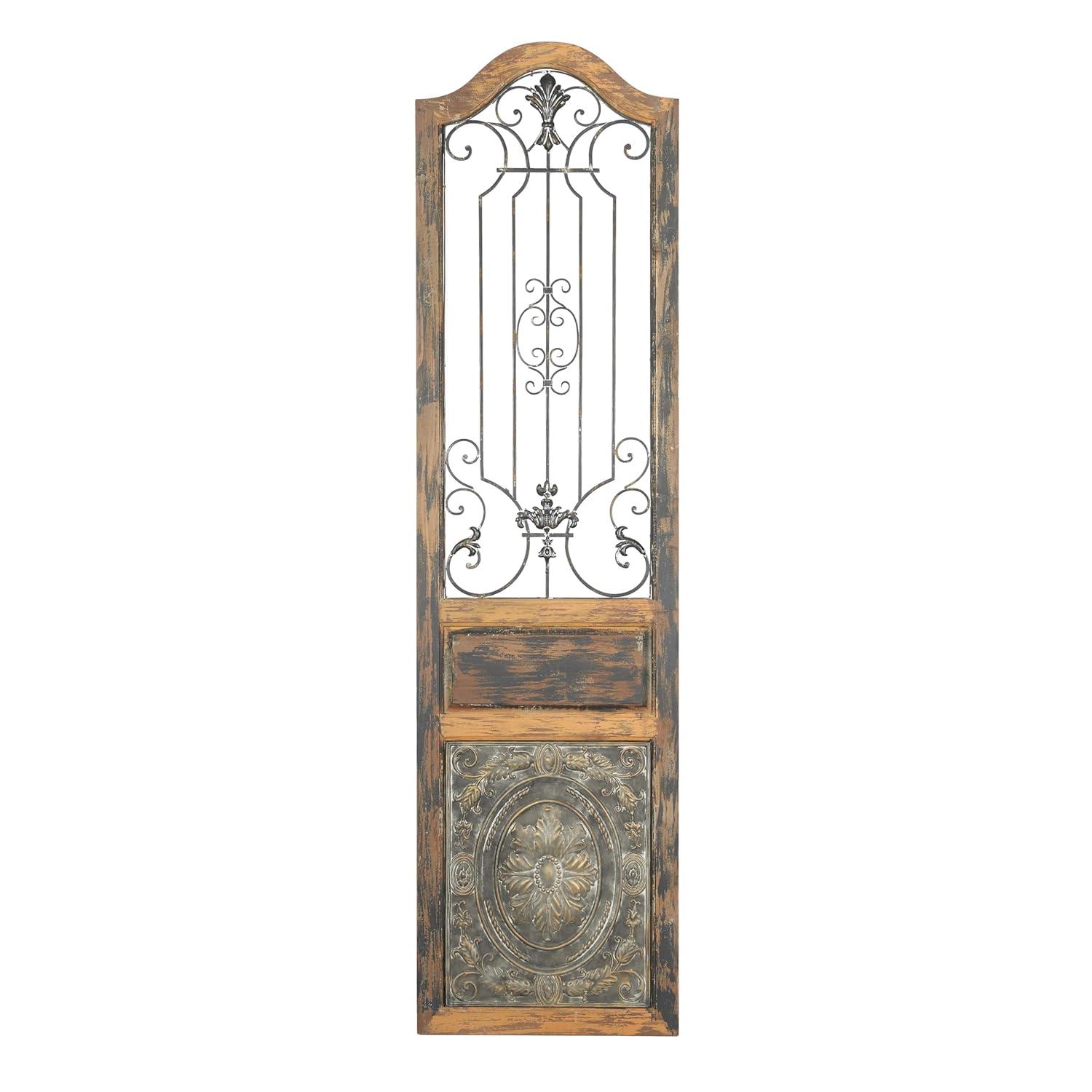 DecMode Decoración de Pared de Metal y Madera Inspirada en Puertas Arqueadas Rústicas 72" de Alto x 19 de Largo, Acabado en Marrón Desgastado con Carácter Orgánico