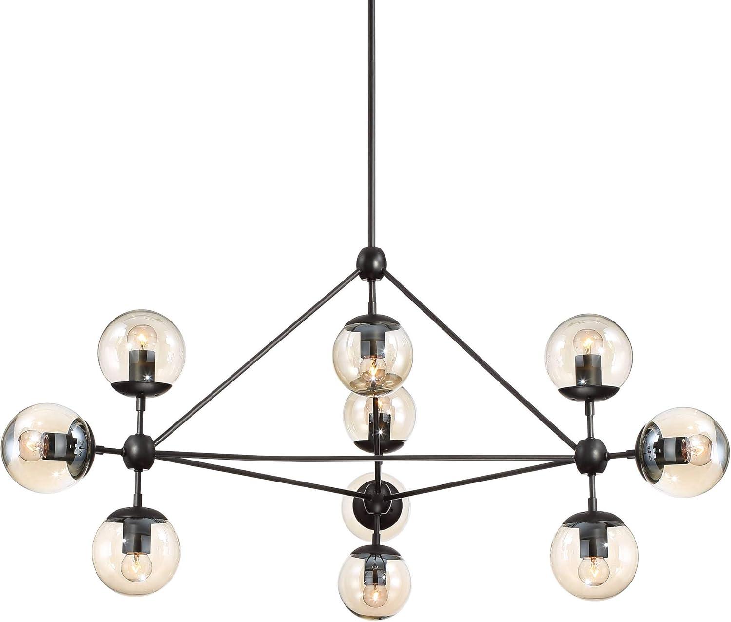 Possini Euro Design Gable Black Large Chandelier 41 1/2" Wide Mid Century Modern Cognac Glass Shade 10-Light Fixture for Dining Room Kitchen Island