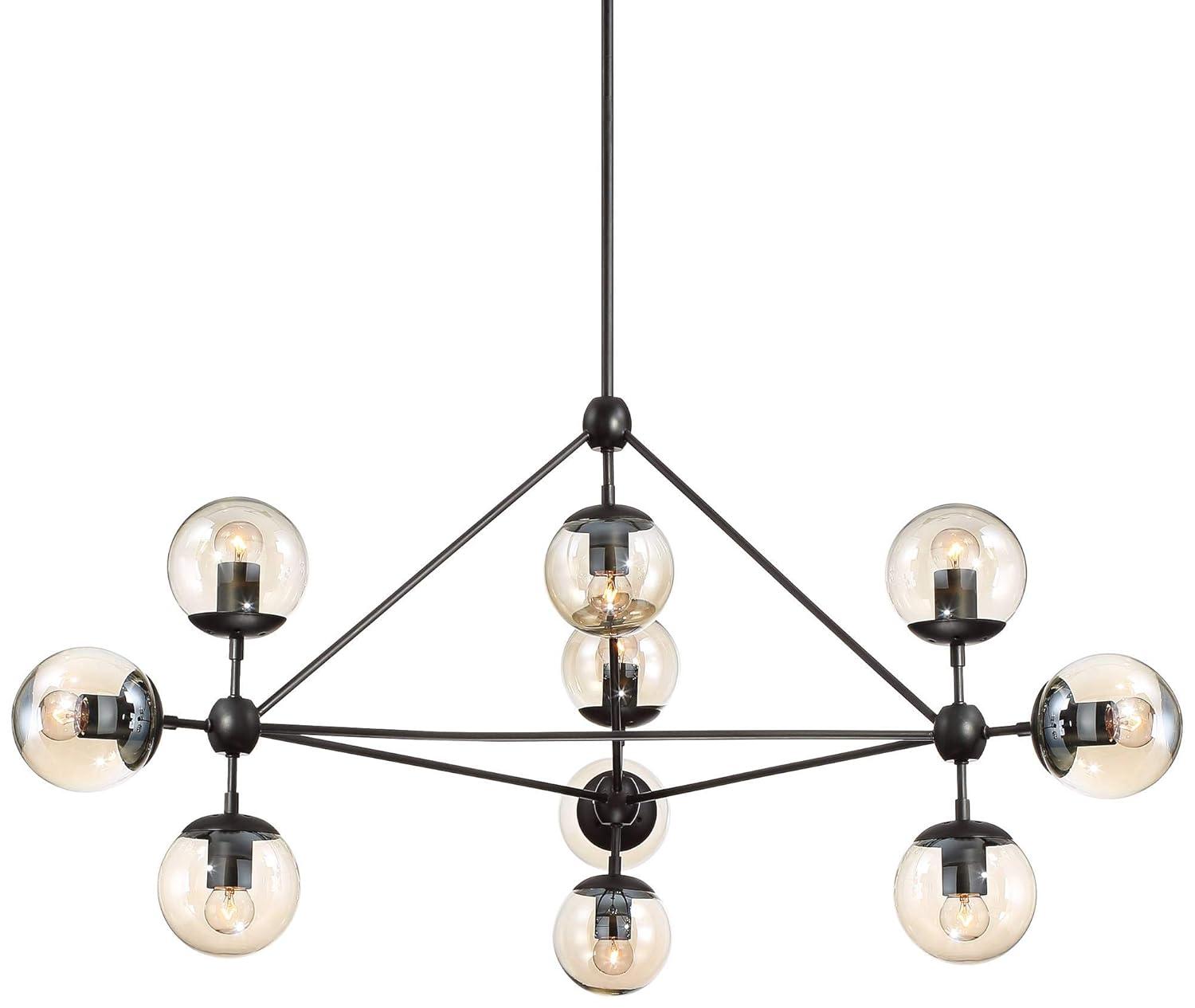 Possini Euro Design Gable Black Large Chandelier 41 1/2" Wide Mid Century Modern Cognac Glass Shade 10-Light Fixture for Dining Room Kitchen Island