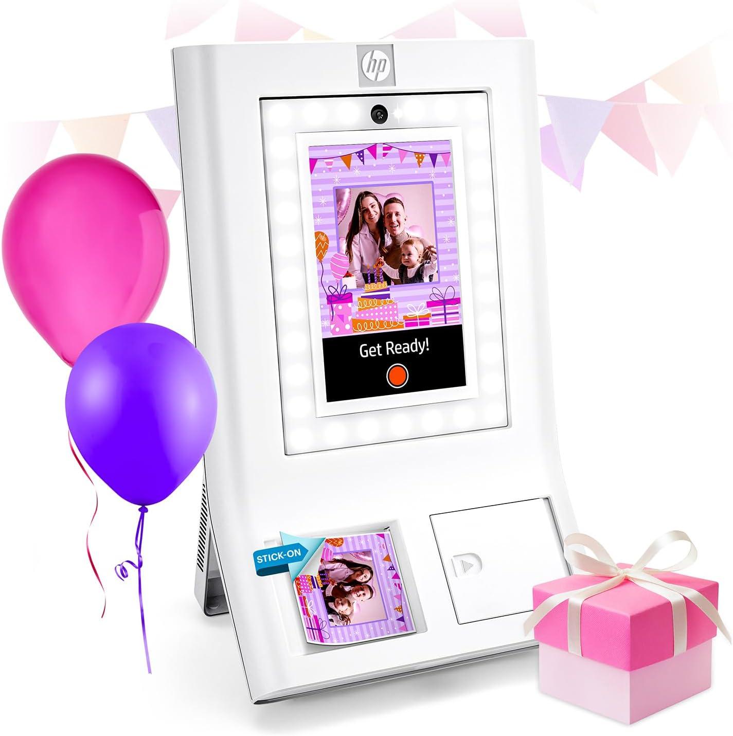 HP Sprocket Photobooth 3" x 4" Color Photo Printer with Touch Screen, LED Ring Light, Wi-Fi & More! - White