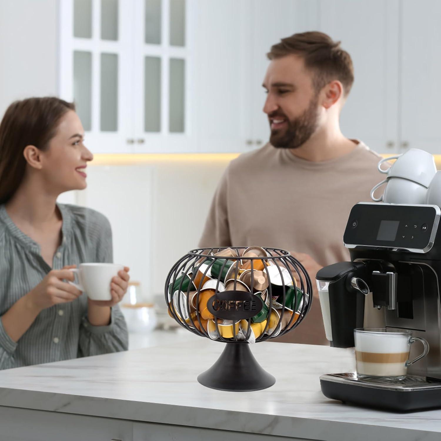 Large Capacity Coffee Pod Holder for Countertop K Cup Organizer Metal Storage Basket for Keuring Pods K Cup Storage for Capsule Creamer Coffee Bar Decor Black
