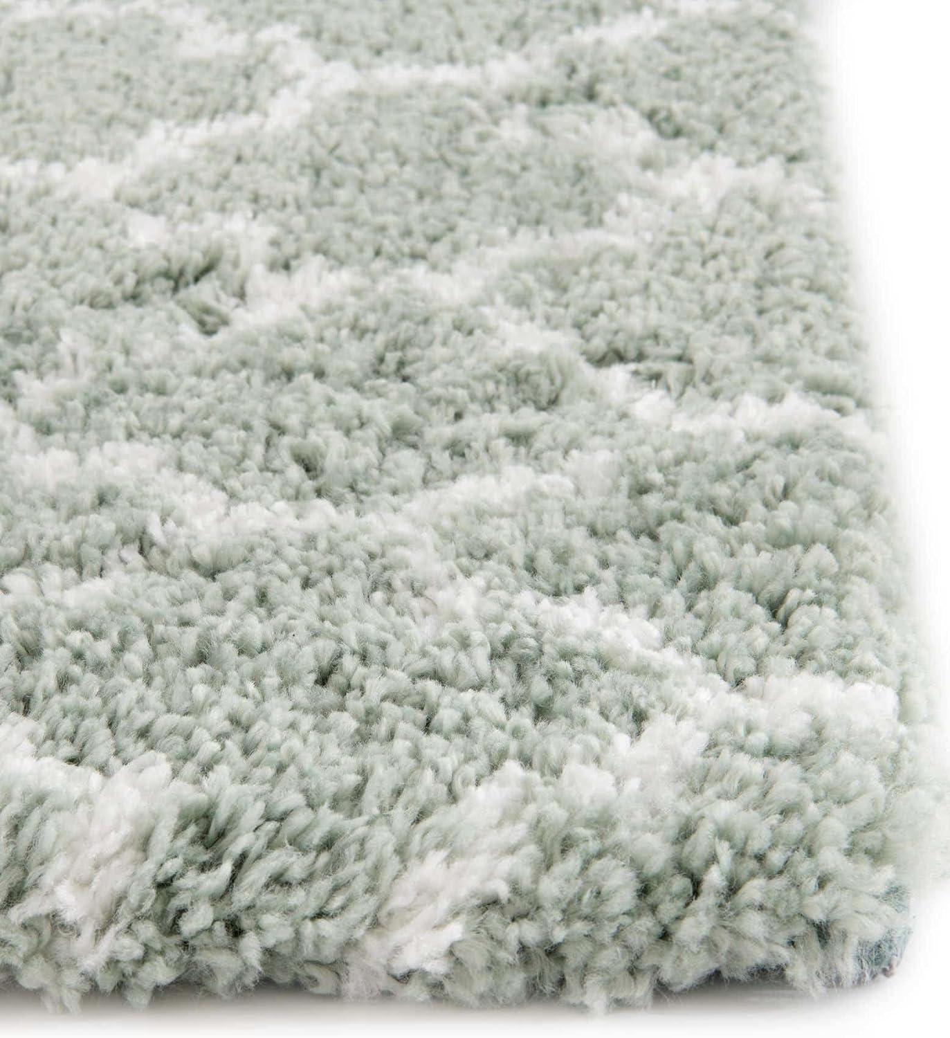 Ivory and Cyan Geometric Shag Indoor Area Rug
