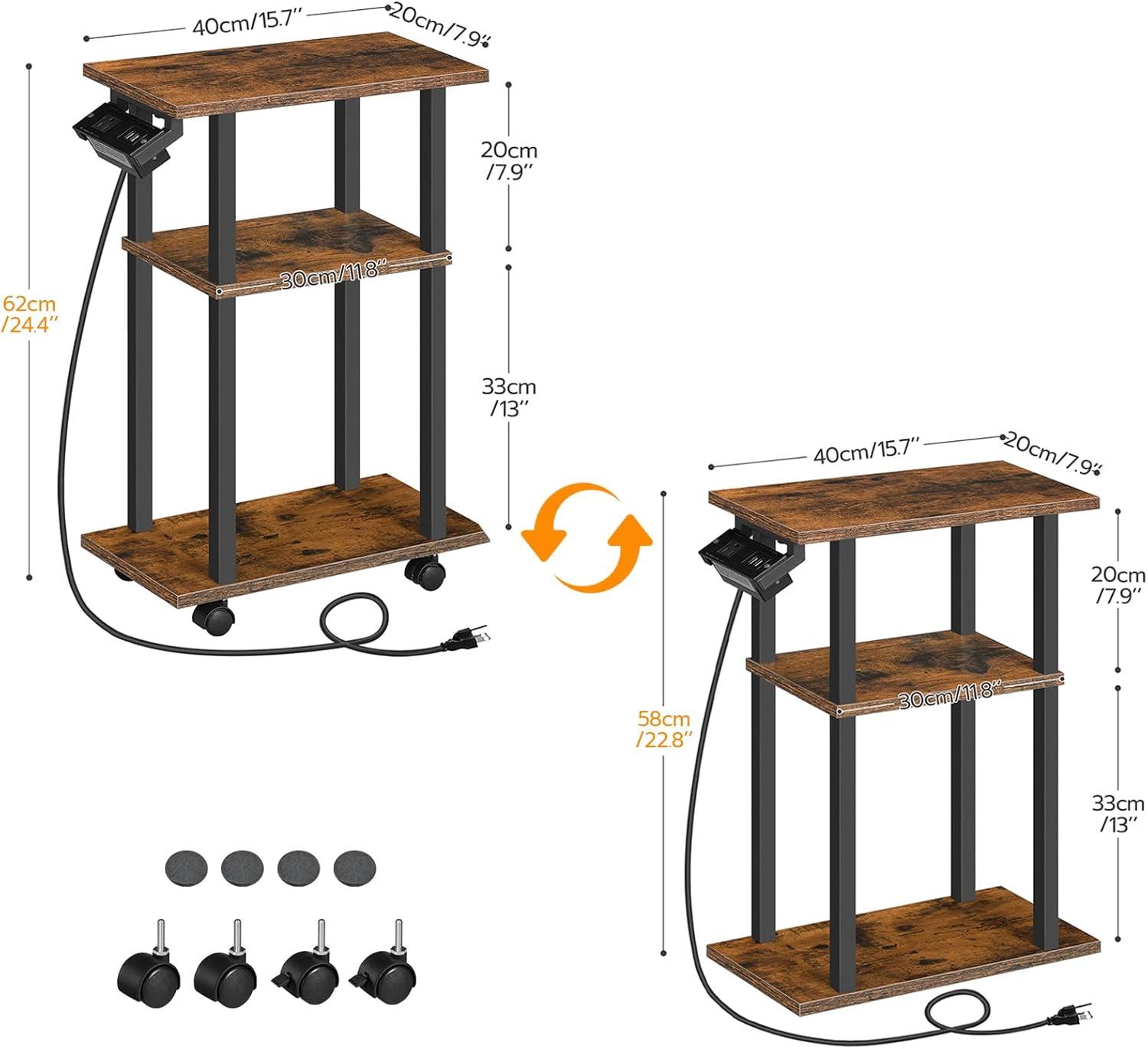 HOOBRO Small Narrow Side Table with Charging Station, Skinny End Table for Small Spaces, Slim Nightstand with USB Ports and Outlet, Sofa Beside Table on Wheels for Living Room BF122UBZ01