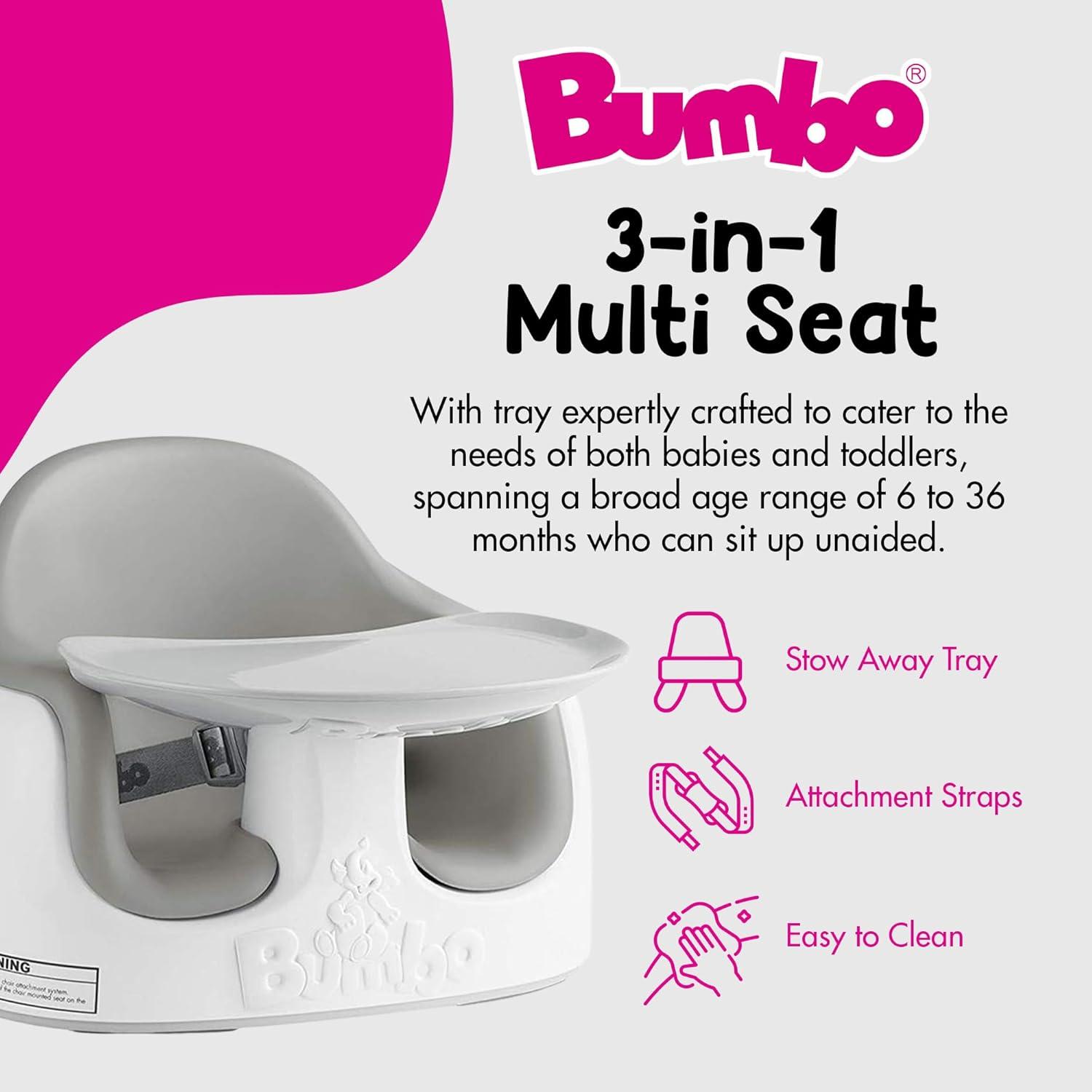 Bumbo Baby Infant Toddler Soft Foam Multi Seat with Removable Tray and Safety Buckle Straps for Kids' 6-36m - Cool Gray