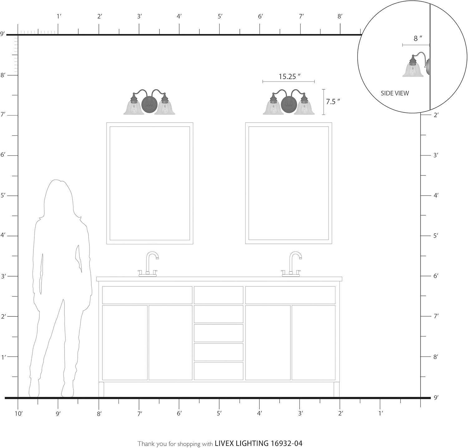 Livex Lighting Moreland 2 - Light Vanity in  Black