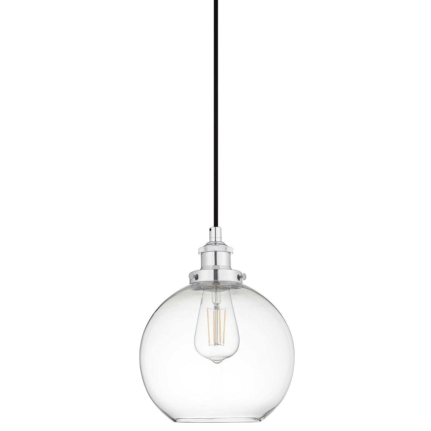 Large Chrome Glass Globe Pendant Light with LED Bulb