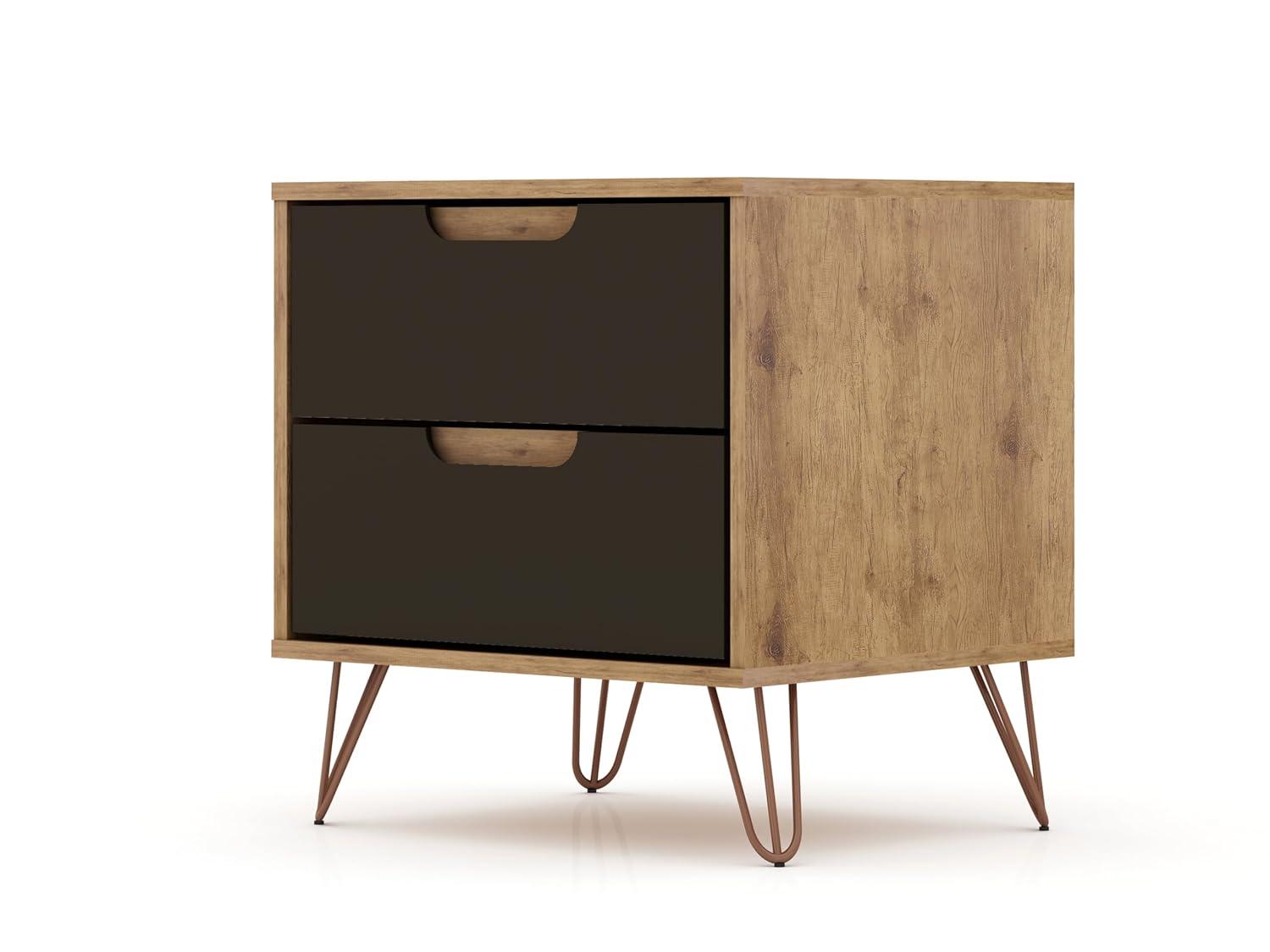 2.0 Rockefeller Nightstand Textured Gray - Manhattan Comfort: Modern Bedside Table, 2 Drawers, Metal Legs