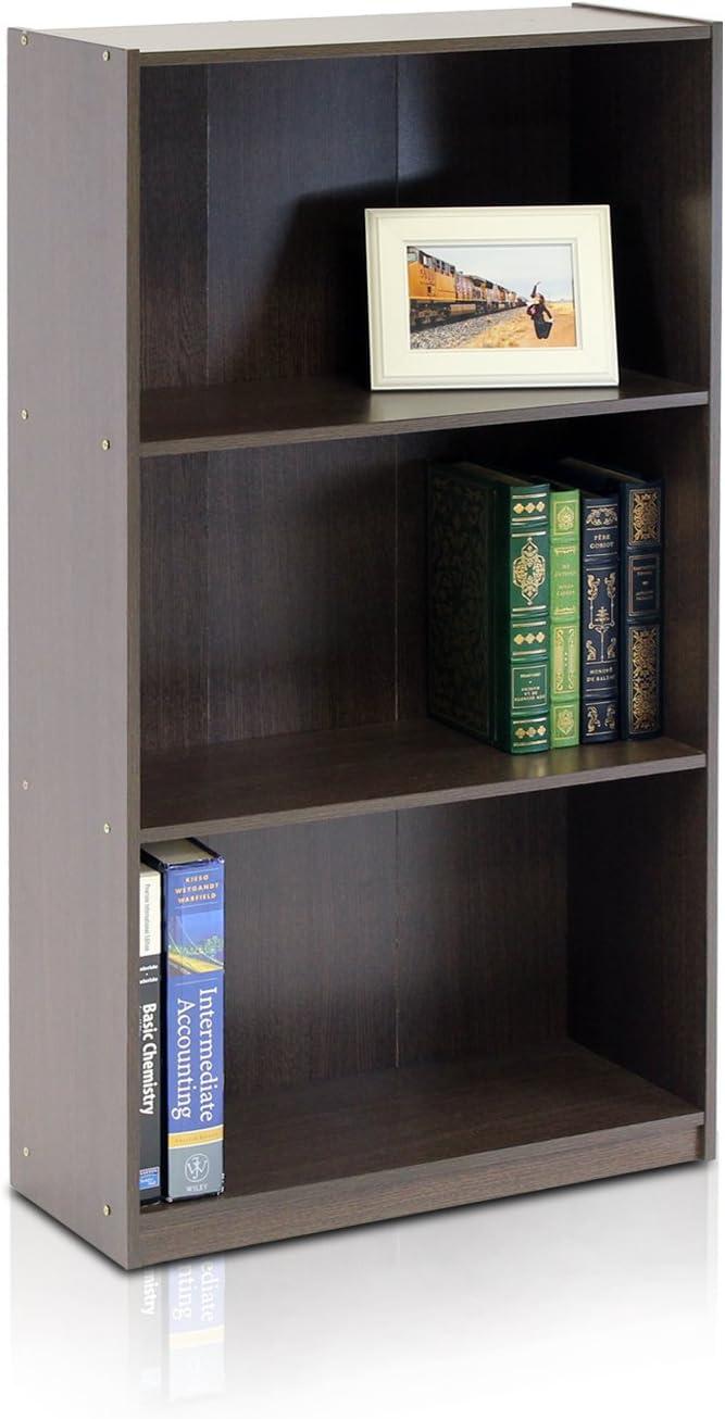 Furinno Basic 3 - Tier Bookcase Storage Shelves, Dark Brown