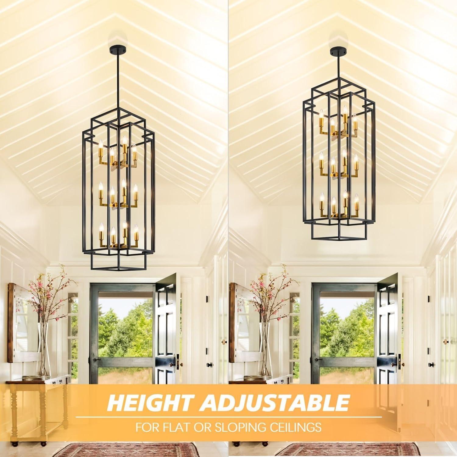 Black and Gold Metal 12-Light Lantern Chandelier