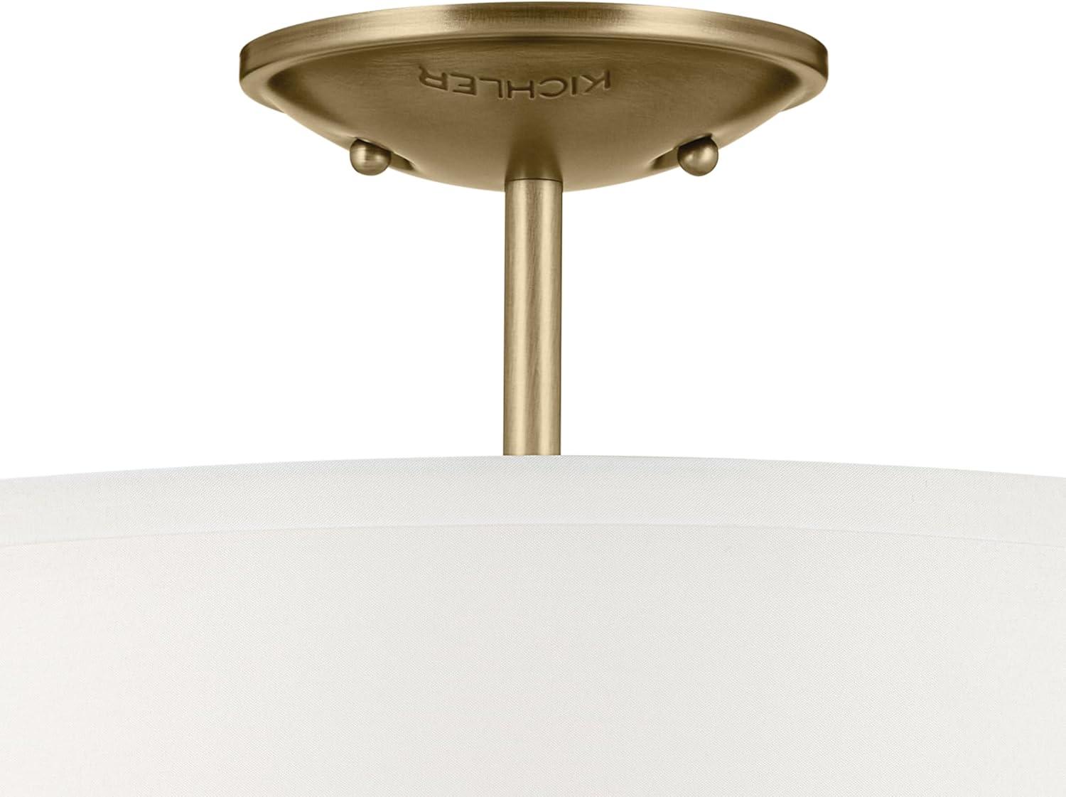 Shailene 14" 3 Light Round Semi Flush with Satin Etched White Diffuser and White Microfiber Shade in Brushed Nickel