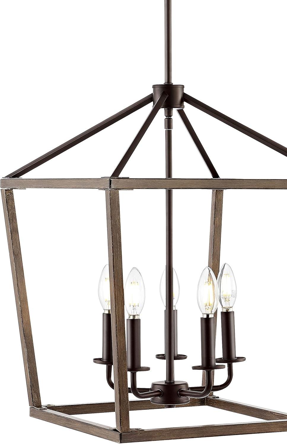 Oria Industrial Rustic 5-Light LED Lantern Pendant in Oil-Rubbed Bronze