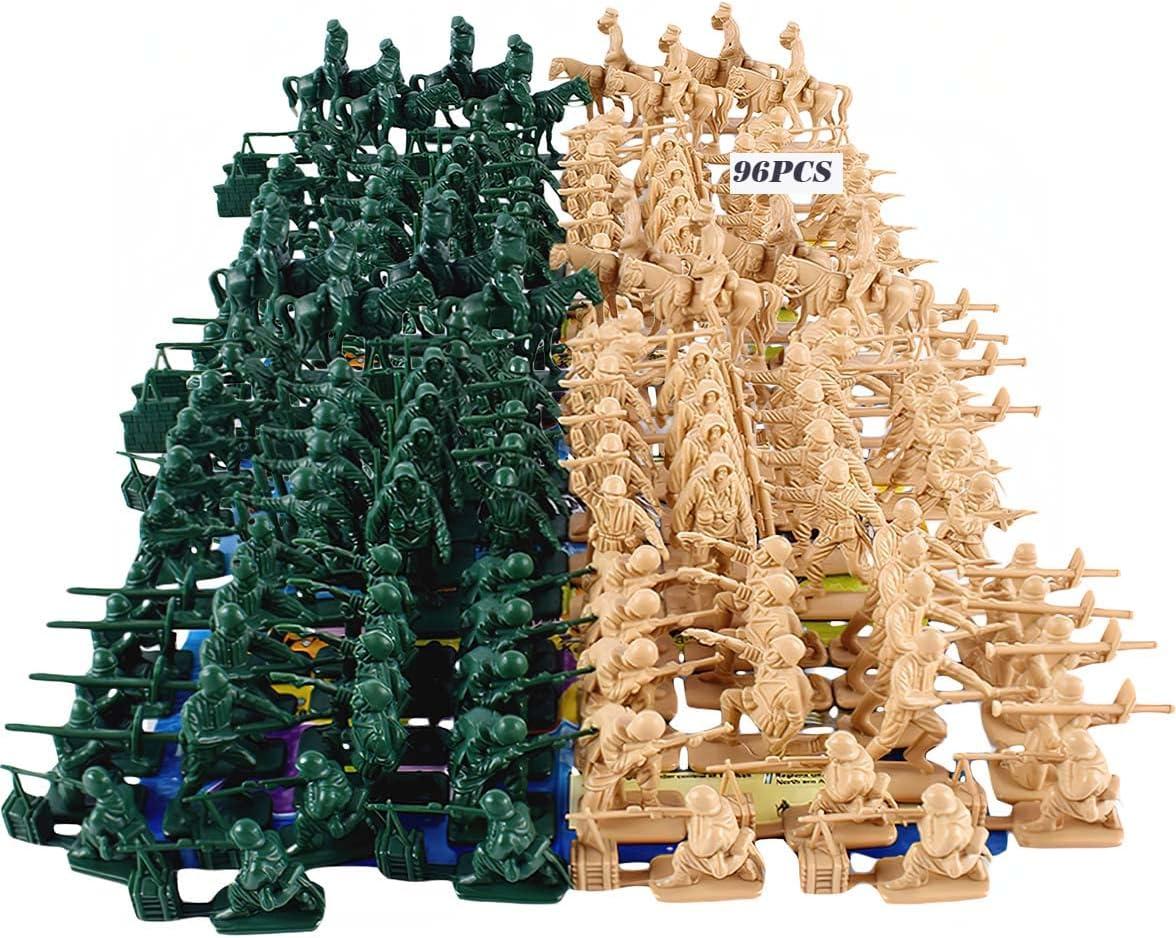 96 Pcs WWII Soldiers - Various Pose Army Men Action Figures with Military Map, Two Colors Soldiers for Kids