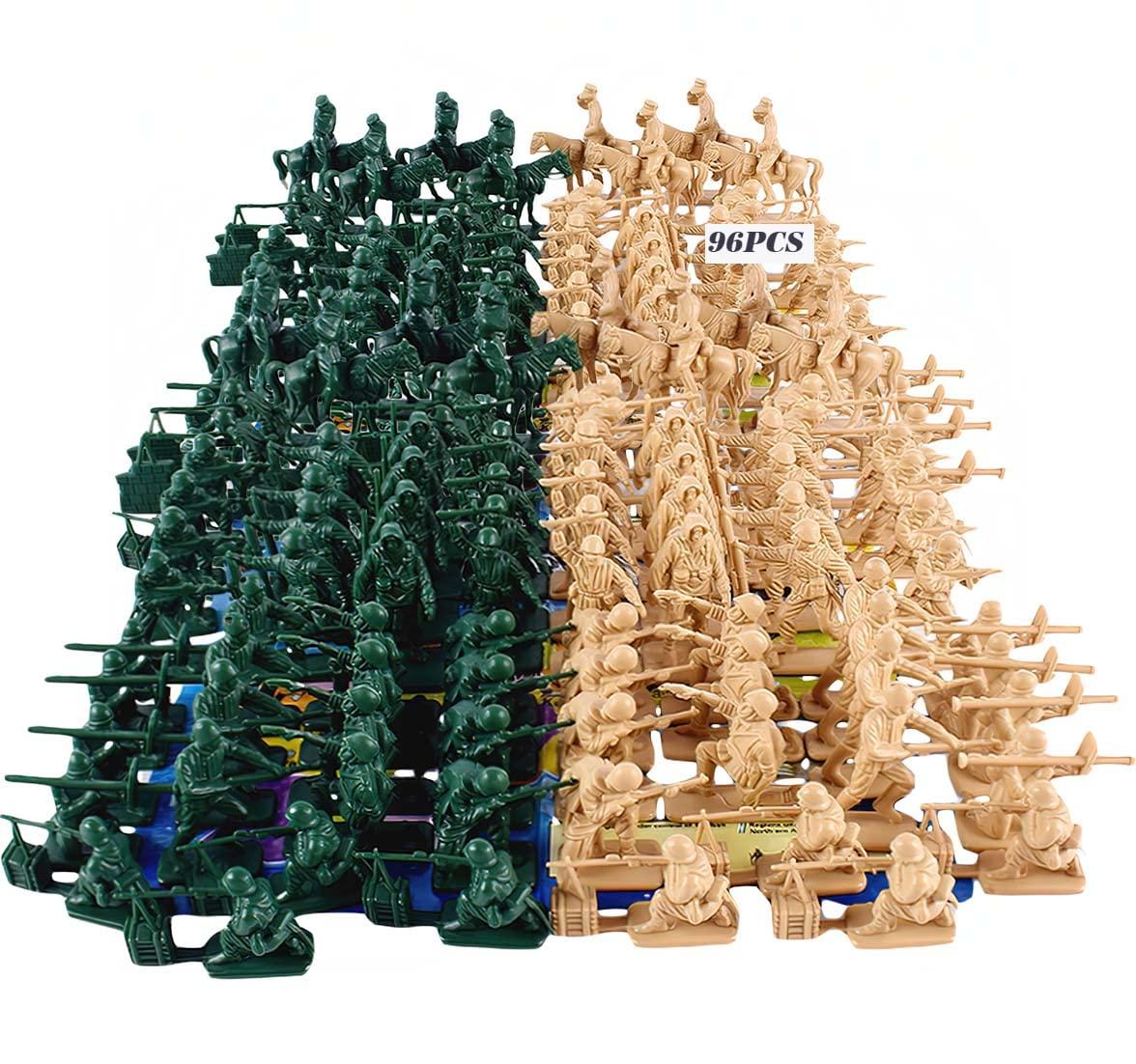 96 Pcs WWII Soldiers - Various Pose Army Men Action Figures with Military Map, Two Colors Soldiers for Kids