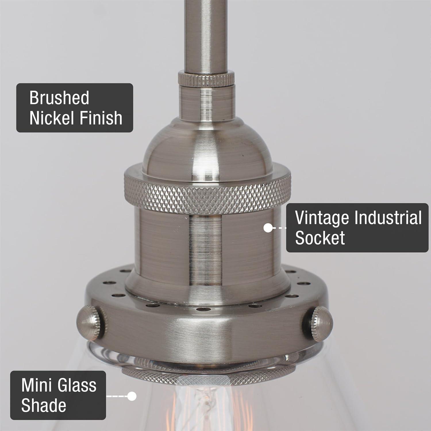 Kira Home Porter 8" Vintage Industrial Pendant Light + Mini Glass Shade, Dimmable, Adjustable Height, Brushed Nickel