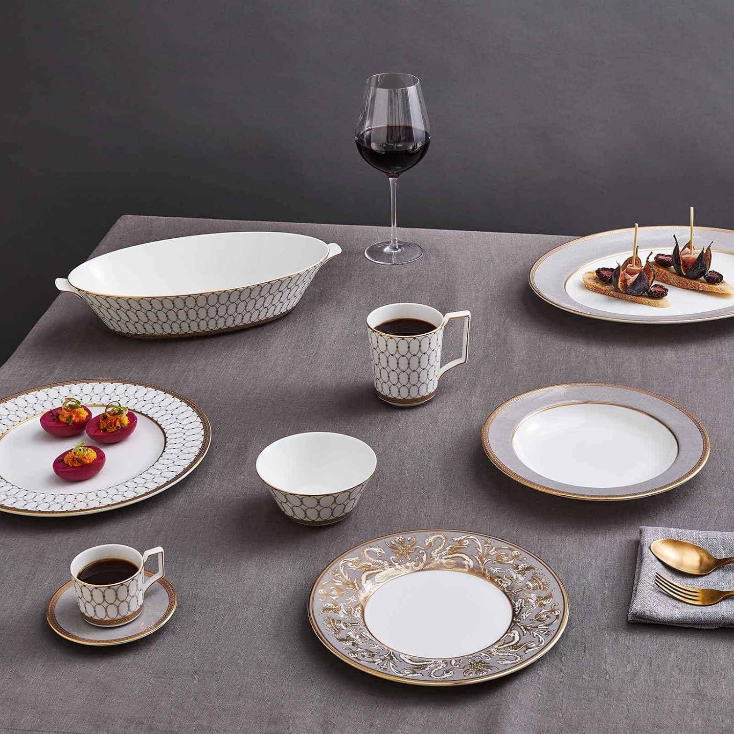 Gold-Trimmed White Porcelain Dinner Plate