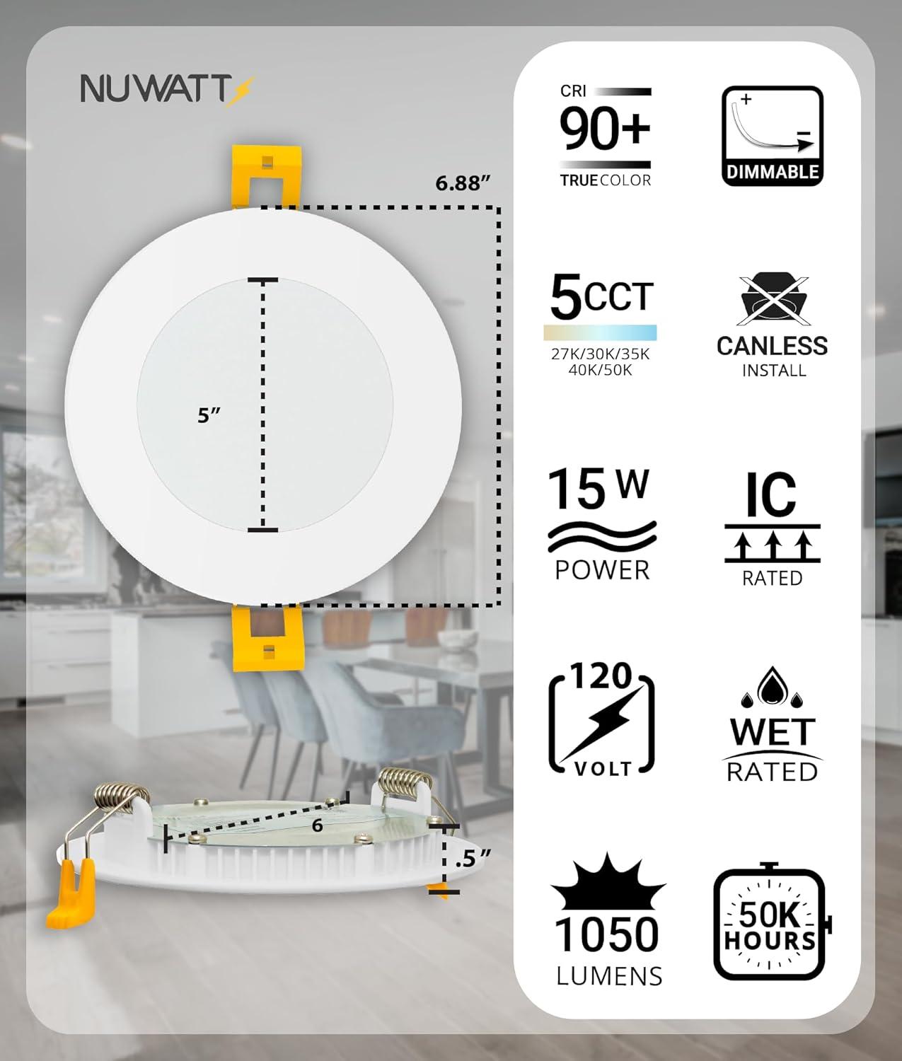 3.19'' 27003000350040005000K Selectable Color Temperature Dimmable Air-Tight IC Rated LED Canless Recessed Lighting Kit