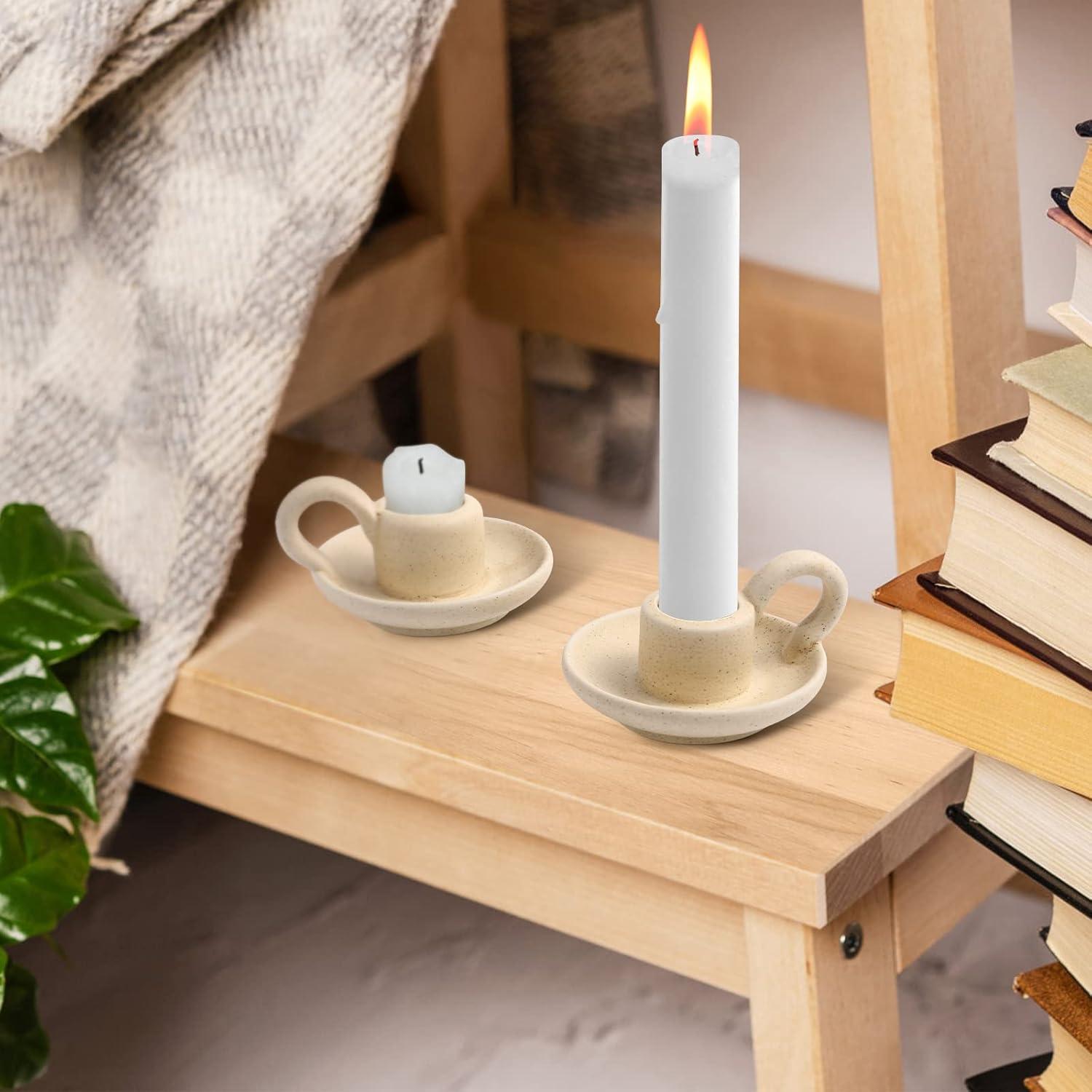 2Pcs Ceramic Candlestick Nordic Style Candleholder Desktop Candle Stand