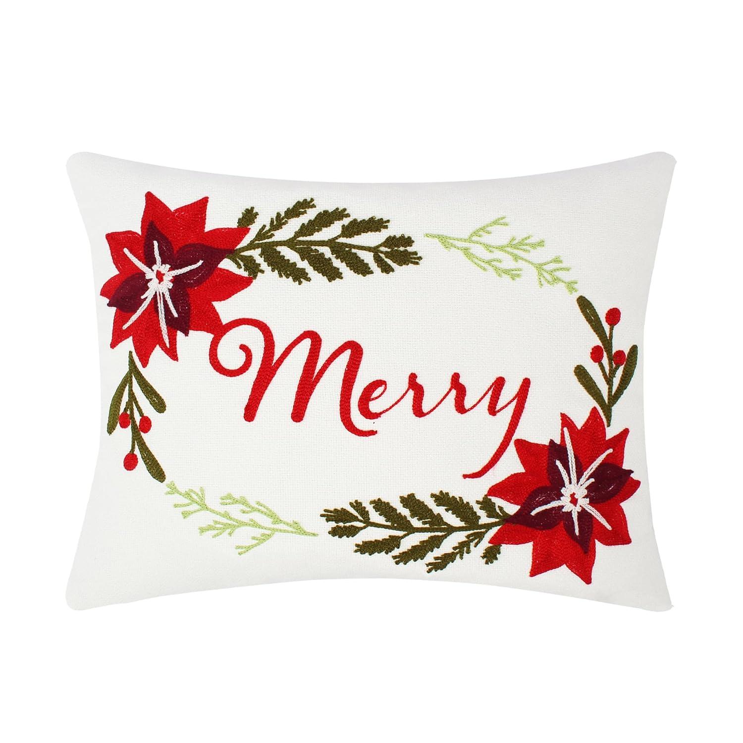 Villa Lugano Sleigh Bells by Levtex Home - Decorative Pillow (14x18in.) - Season's Greetings - Red, White, Green