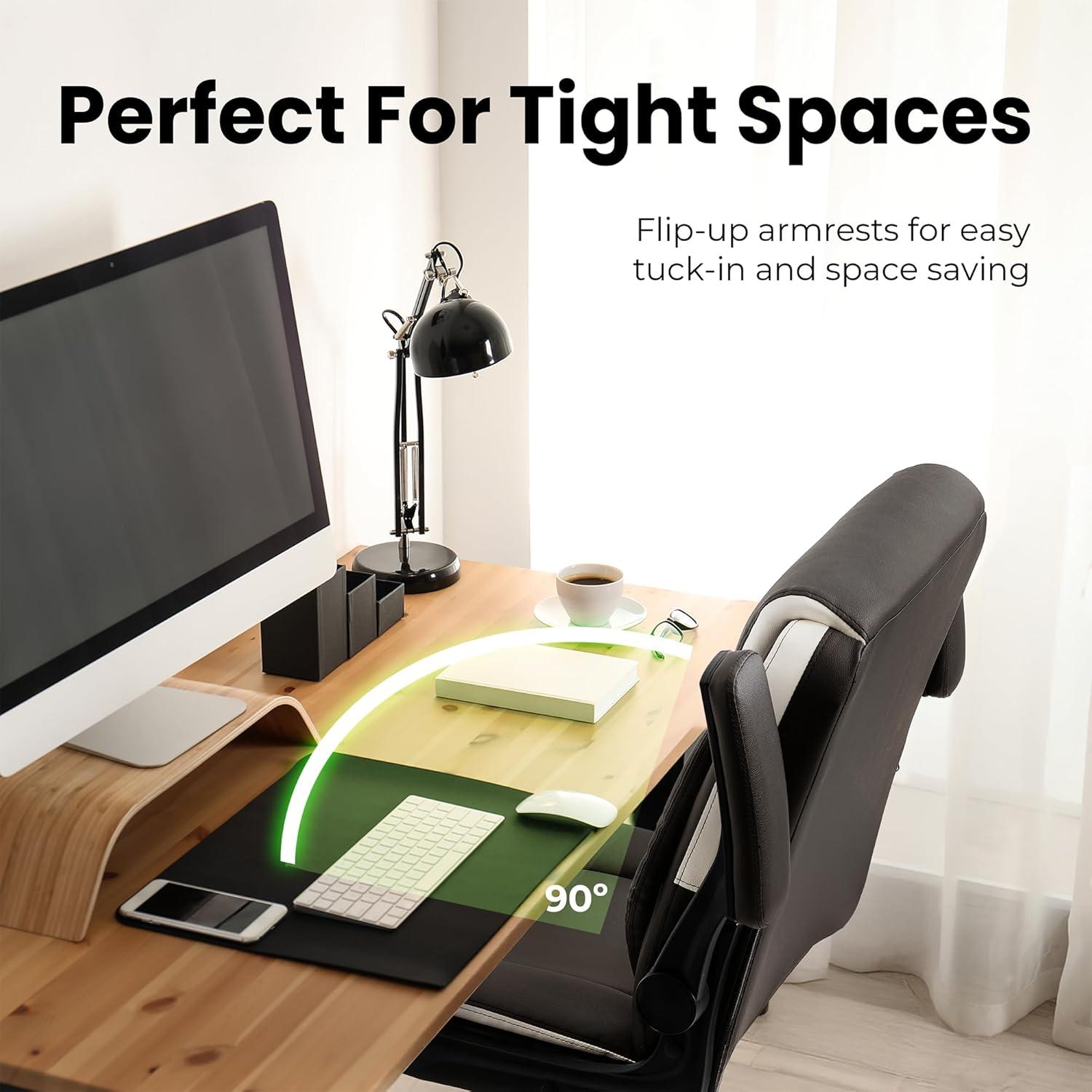 Brown PU Leather Ergonomic Office Chair with Flip-up Arms