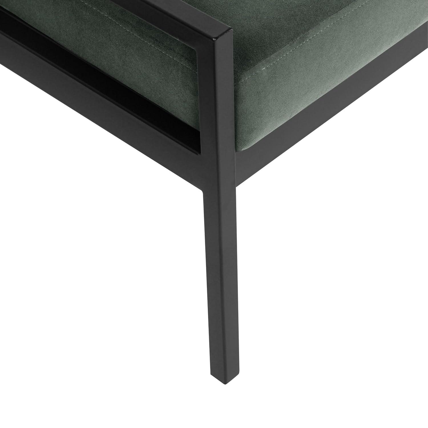 HomePop Modern Metal Bench Loden Green: Upholstered Rectangle for Entryway, End of Bed