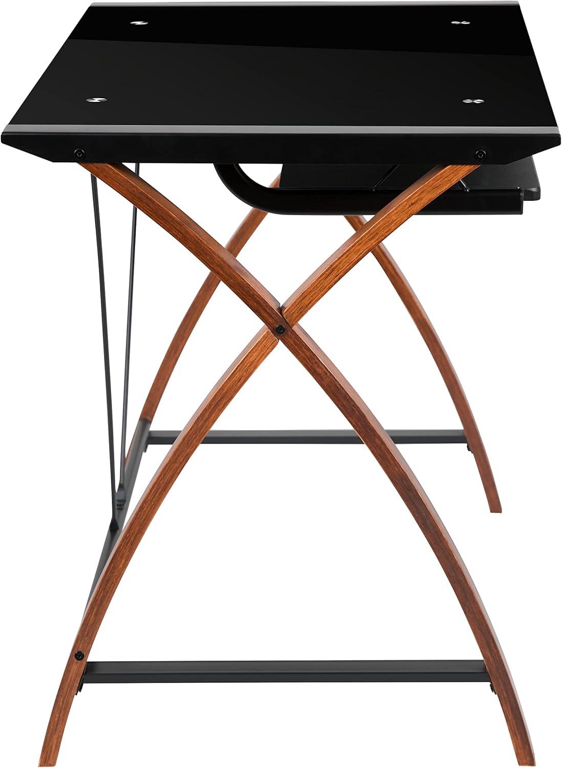 Flash Furniture Jude Black Glass Computer Desk with Pull-Out Keyboard Tray and Crisscross Frame