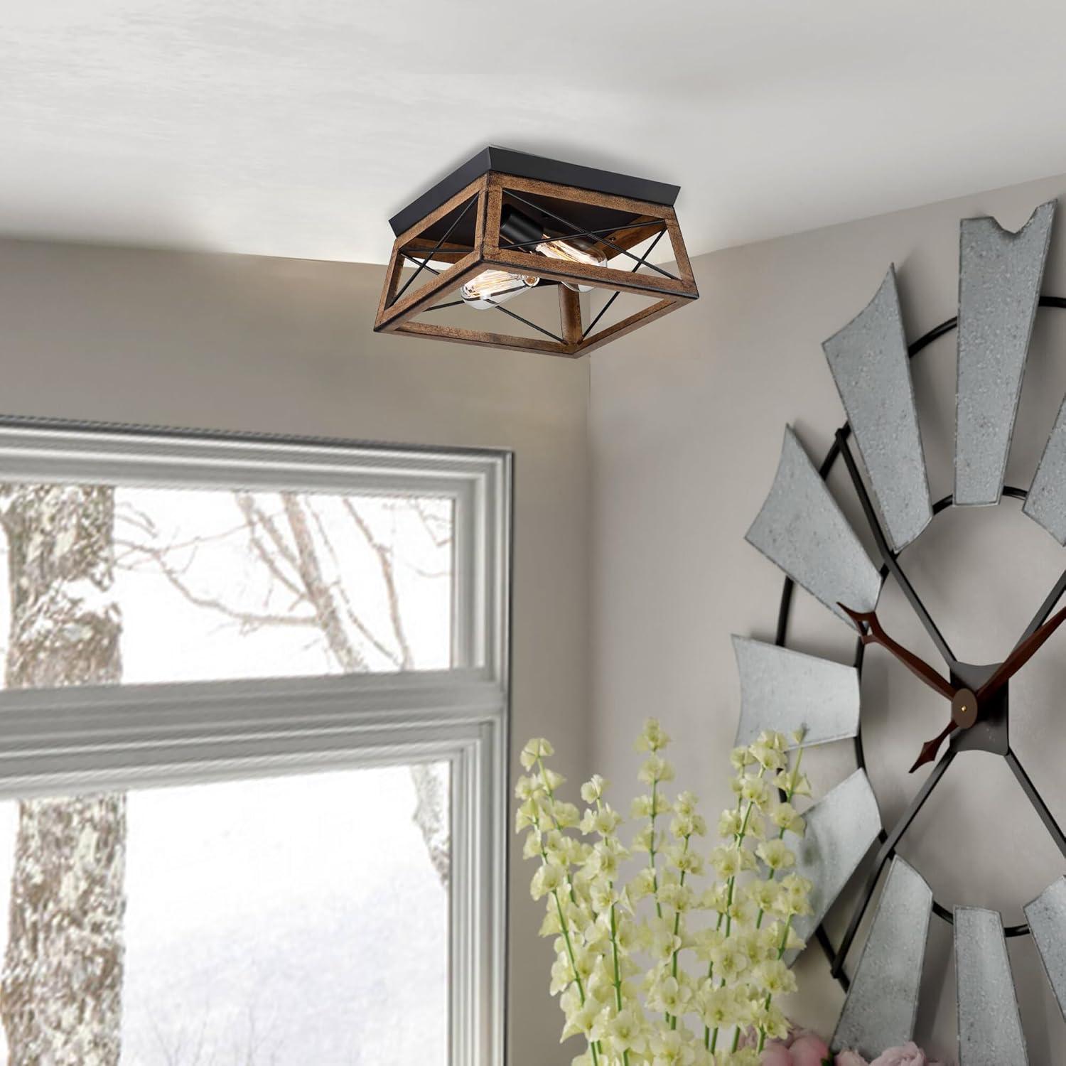 2-Light Farmhouse Close to Ceiling Light Fixture, Flush Mount Ceiling Light for Kitchen, Dining Room, Living Room, Hallway