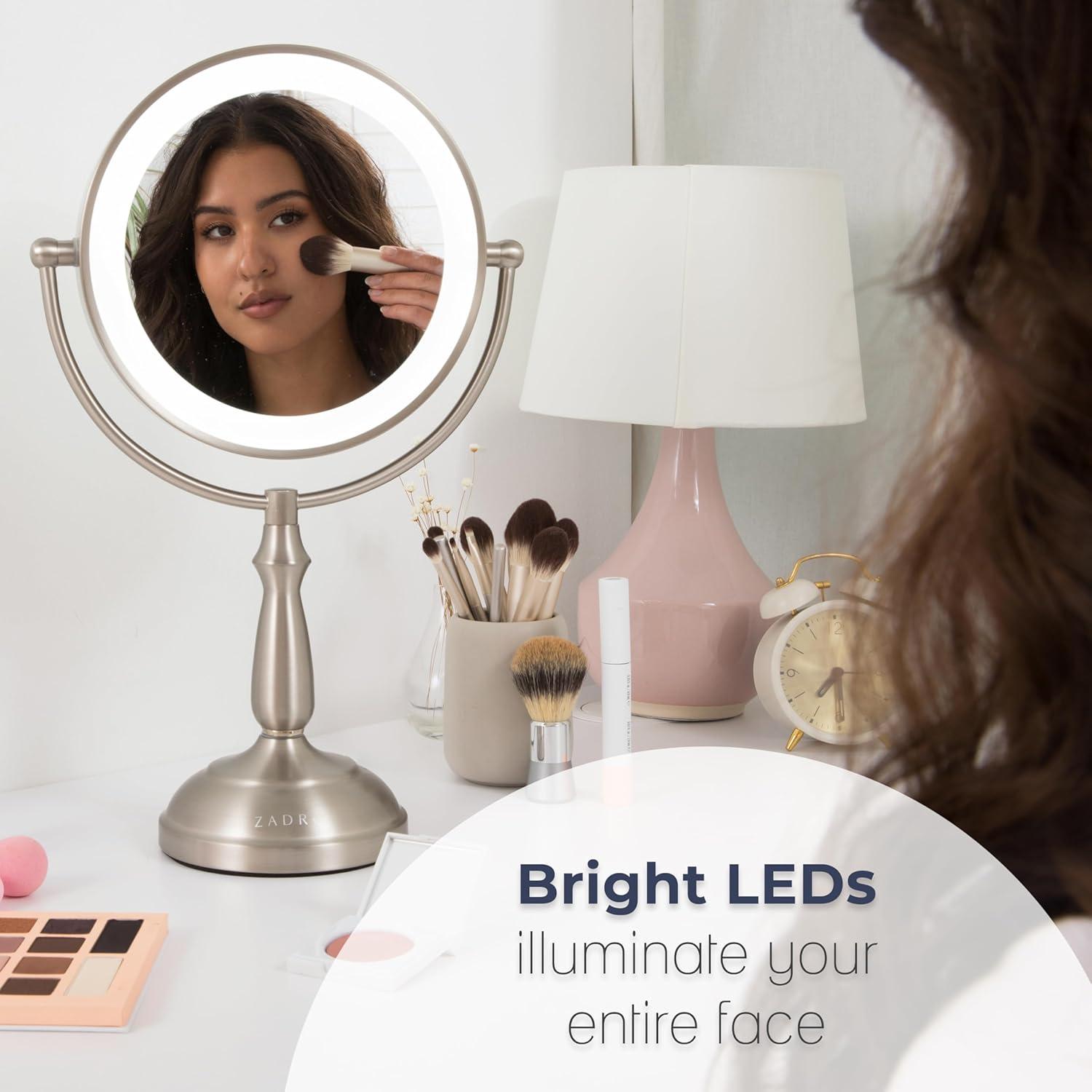 Chrome Round 10X/1X Magnifying LED Lighted Makeup Mirror