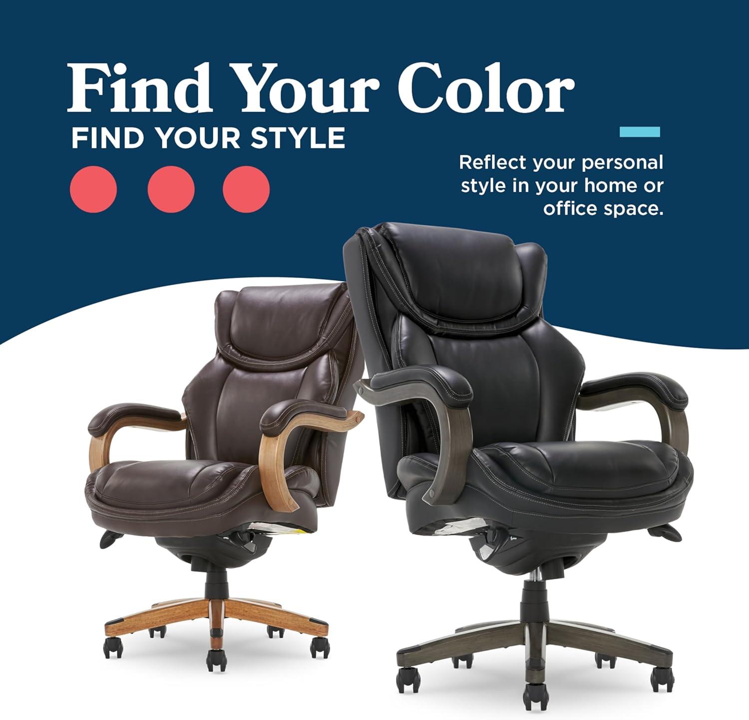 La-Z-Boy La-Z-Boy Harnett Big and Tall Executive Office Chair, Ergonomic High-Back Chair with Solid Wood Arms, ComfortCore with Memory Foam Cushions, Bonded Leather