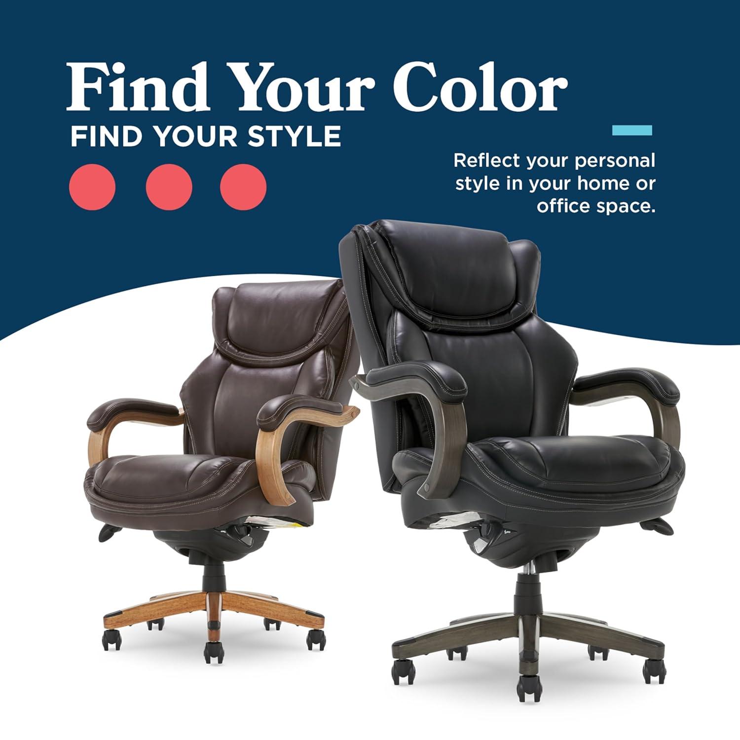 La-Z-Boy La-Z-Boy Harnett Big and Tall Executive Office Chair, Ergonomic High-Back Chair with Solid Wood Arms, ComfortCore with Memory Foam Cushions, Bonded Leather