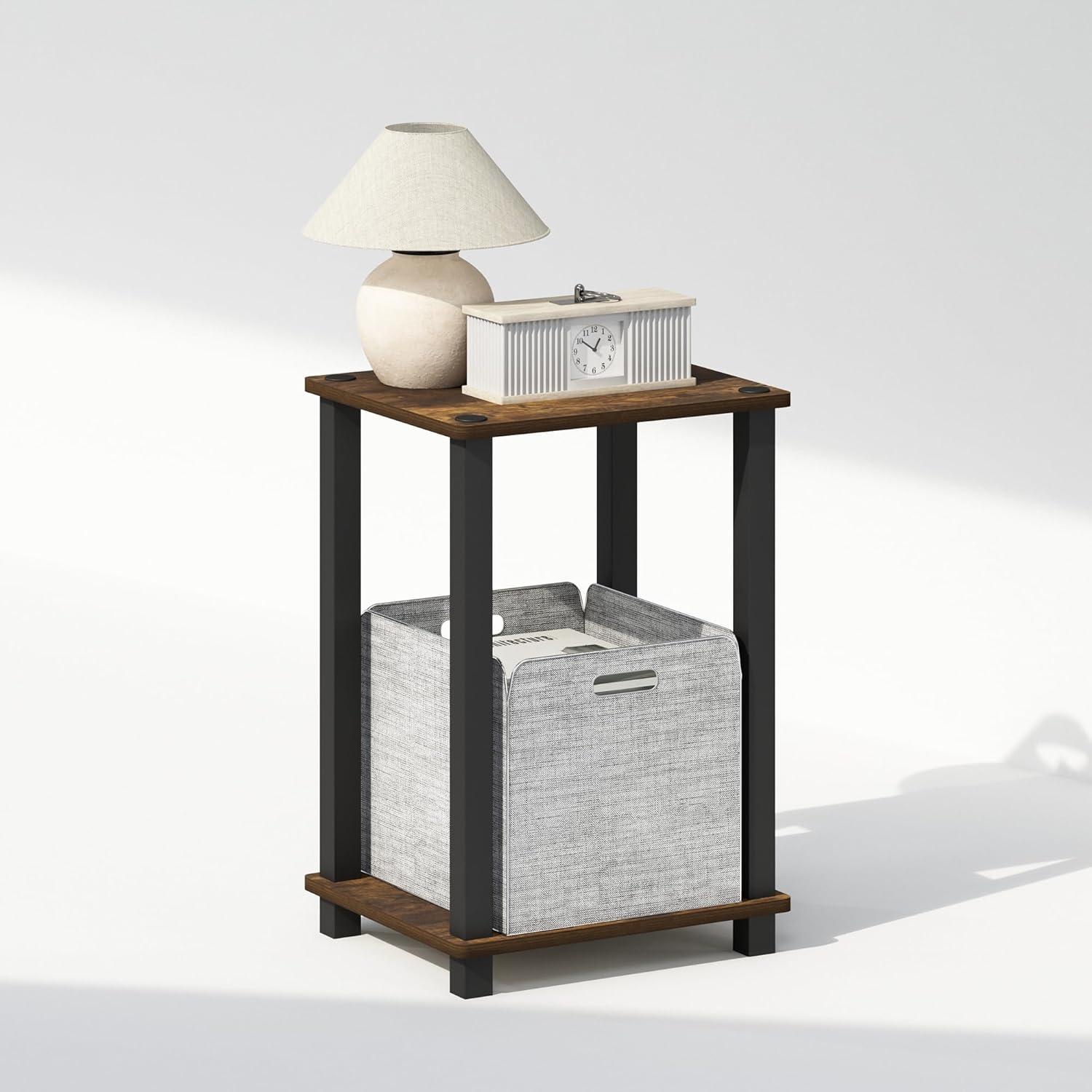 Amber Pine and Black Compact Wood Nightstand