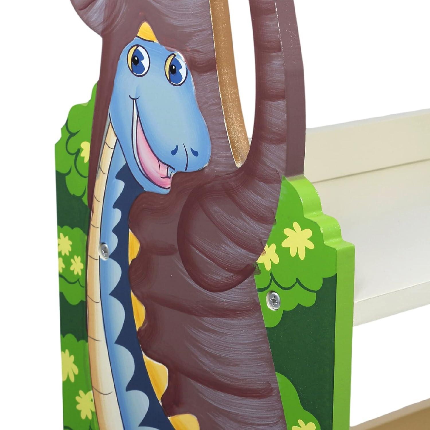Teamson Kids Dinosaur Kingdom Kids Wooden 3-Tier Bookshelf with Drawer