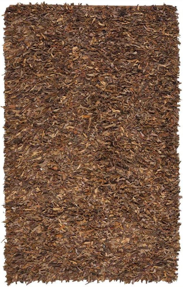 SAFAVIEH Leather Shag Collection Area Rug - 8' x 10', Saddle, Hand-Knotted Modern Leather, Ideal for High Traffic Areas in Living Room, Bedroom (LSG511B)