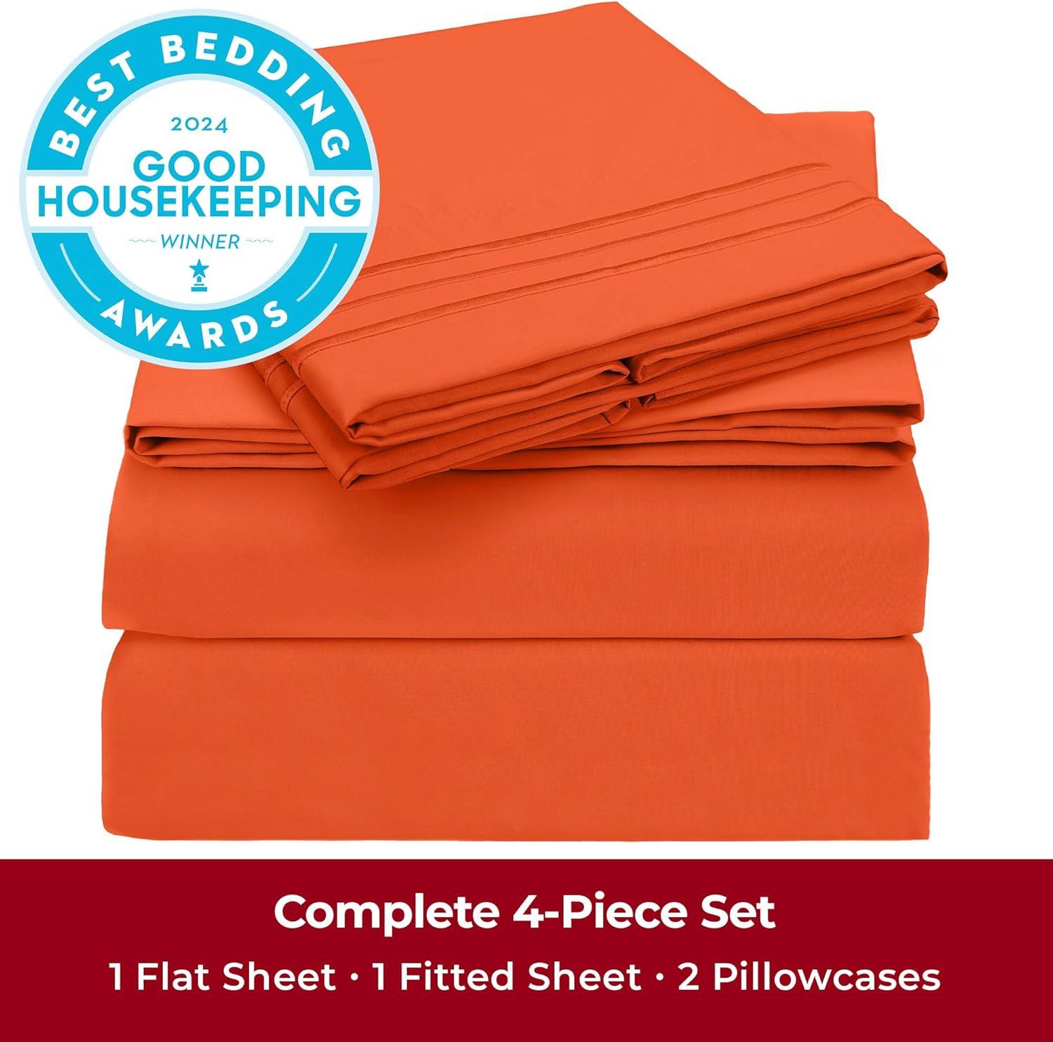 Mellanni Sheet Set Iconic Brushed Microfiber, Deep Pocket Sheet, 4 Piece King Poppy Orange