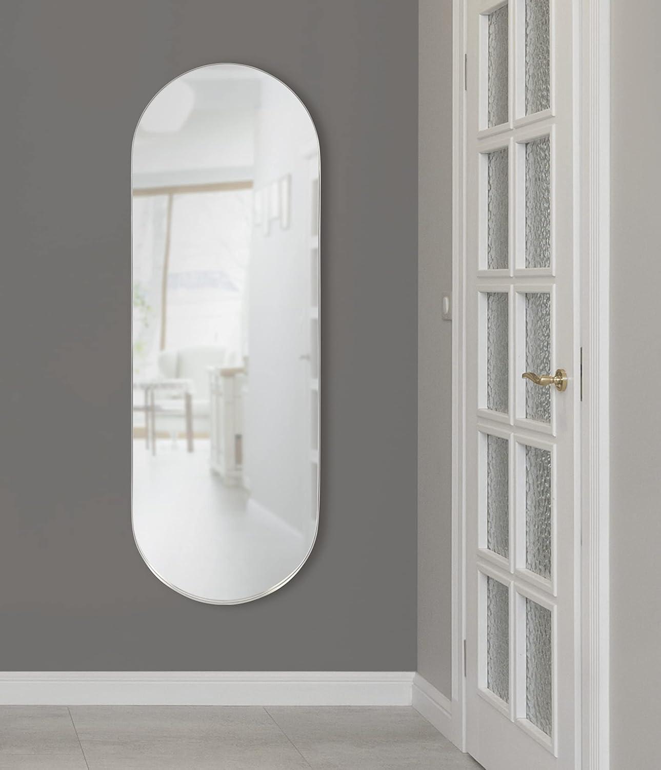 16"x48" Rollo Capsule Framed Decorative Wall Mirror Silver - Kate & Laurel All Things Decor: Full-Length, Oval, Metal Frame