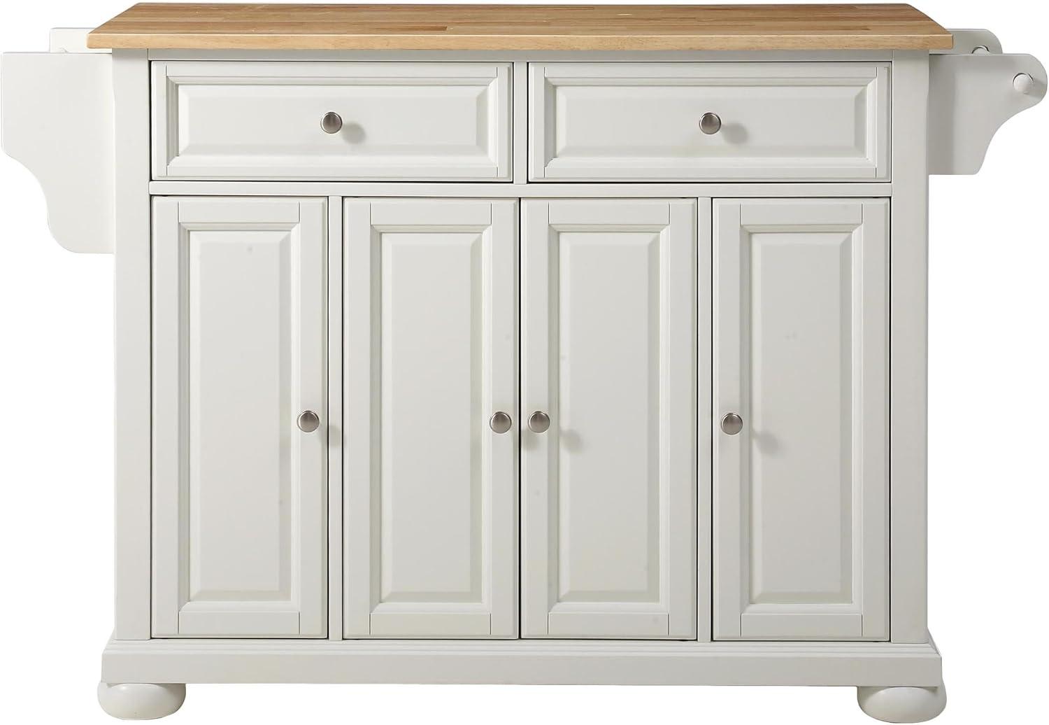 Alexandria Wood Top Full Size Kitchen Island/Cart White/Natural - Crosley: Adjustable Shelves, Towel Bar, Traditional Style